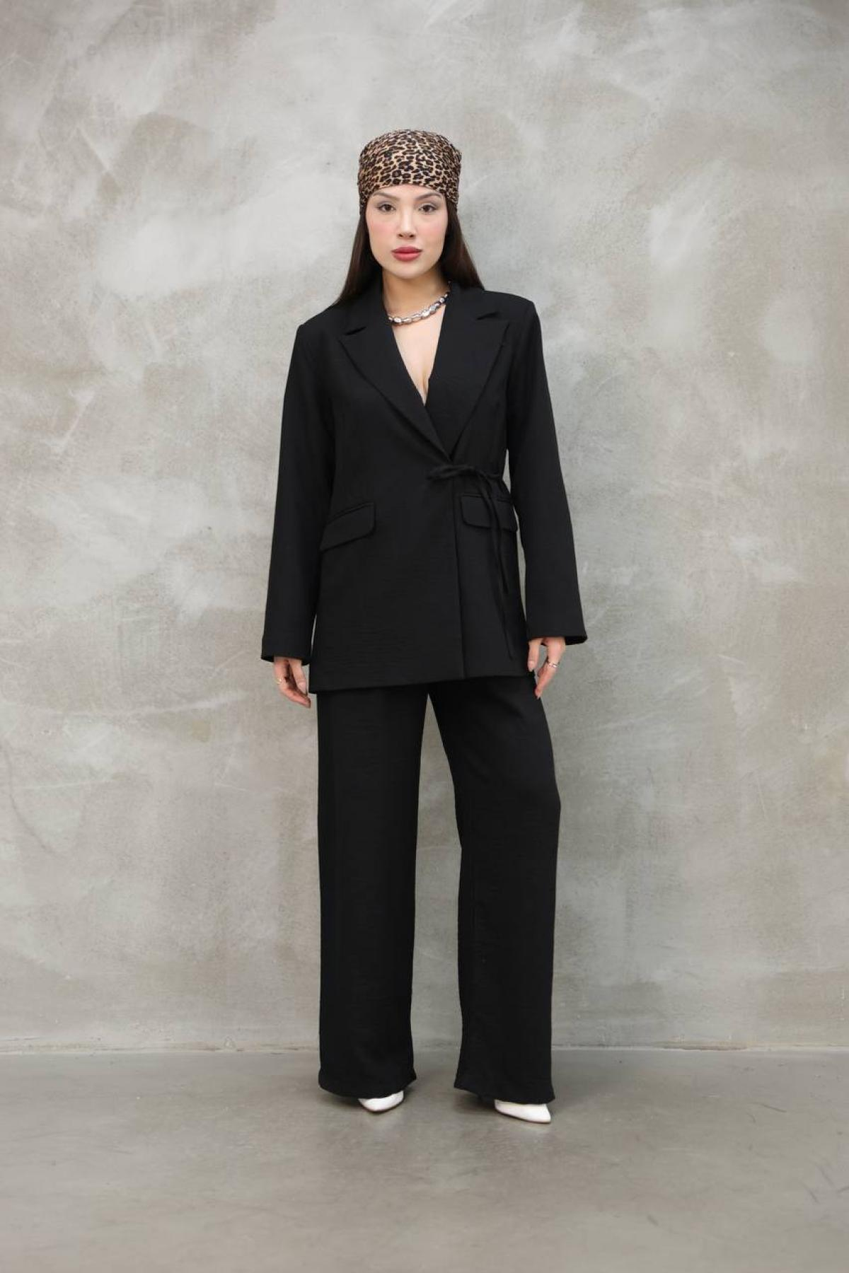 Wholesale Women Black Set Jacket and Palazzo Pants 737257