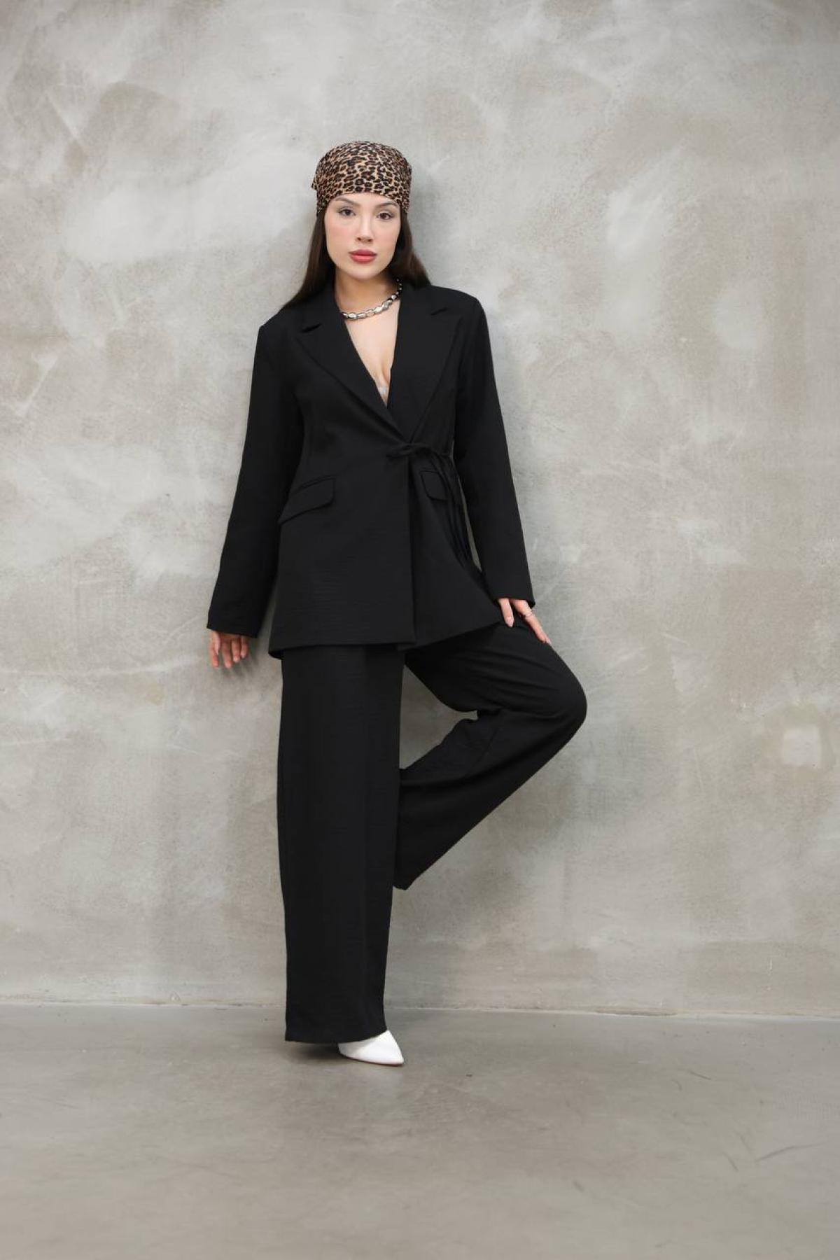Wholesale Women Black Set Jacket and Palazzo Pants 737257