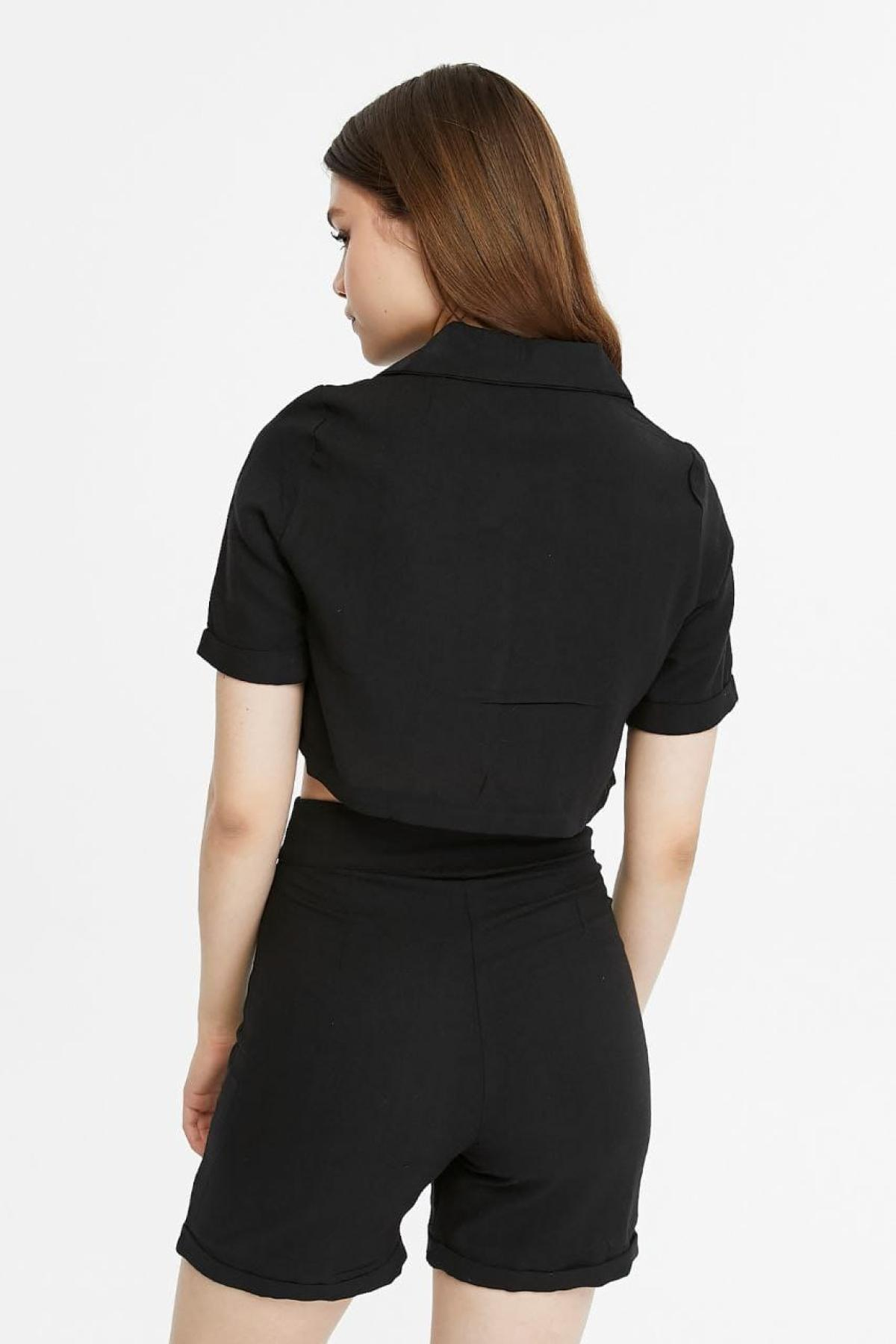 Wholesale Women Black Shirt and Shorts Set 722400