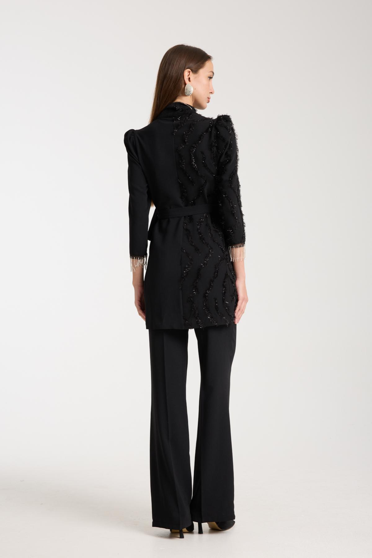 Wholesale Women Black Sparkly Two-Piece Suit 730238