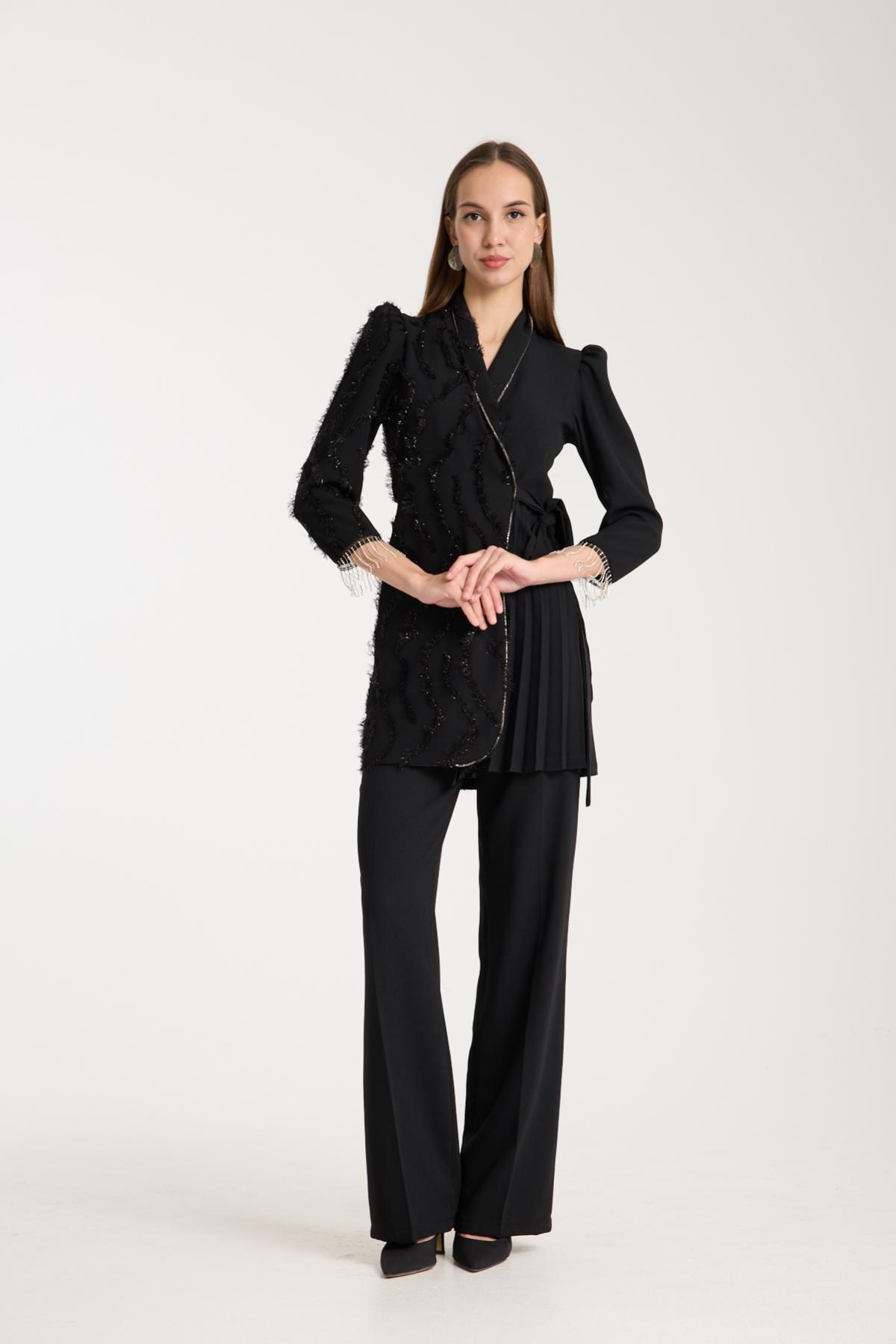 Wholesale Women Black Sparkly Two-Piece Suit 730238