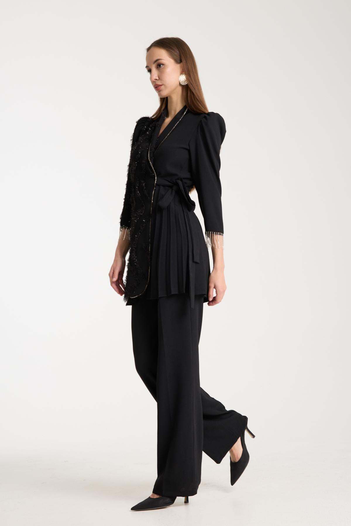 Wholesale Women Black Sparkly Two-Piece Suit 730238