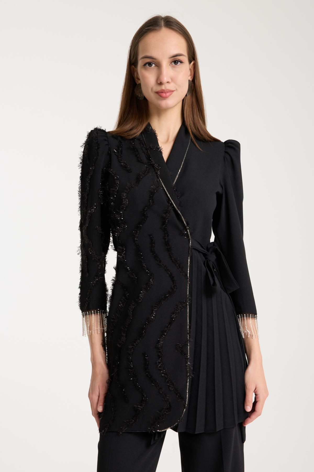 Wholesale Women Black Sparkly Two-Piece Suit 730238
