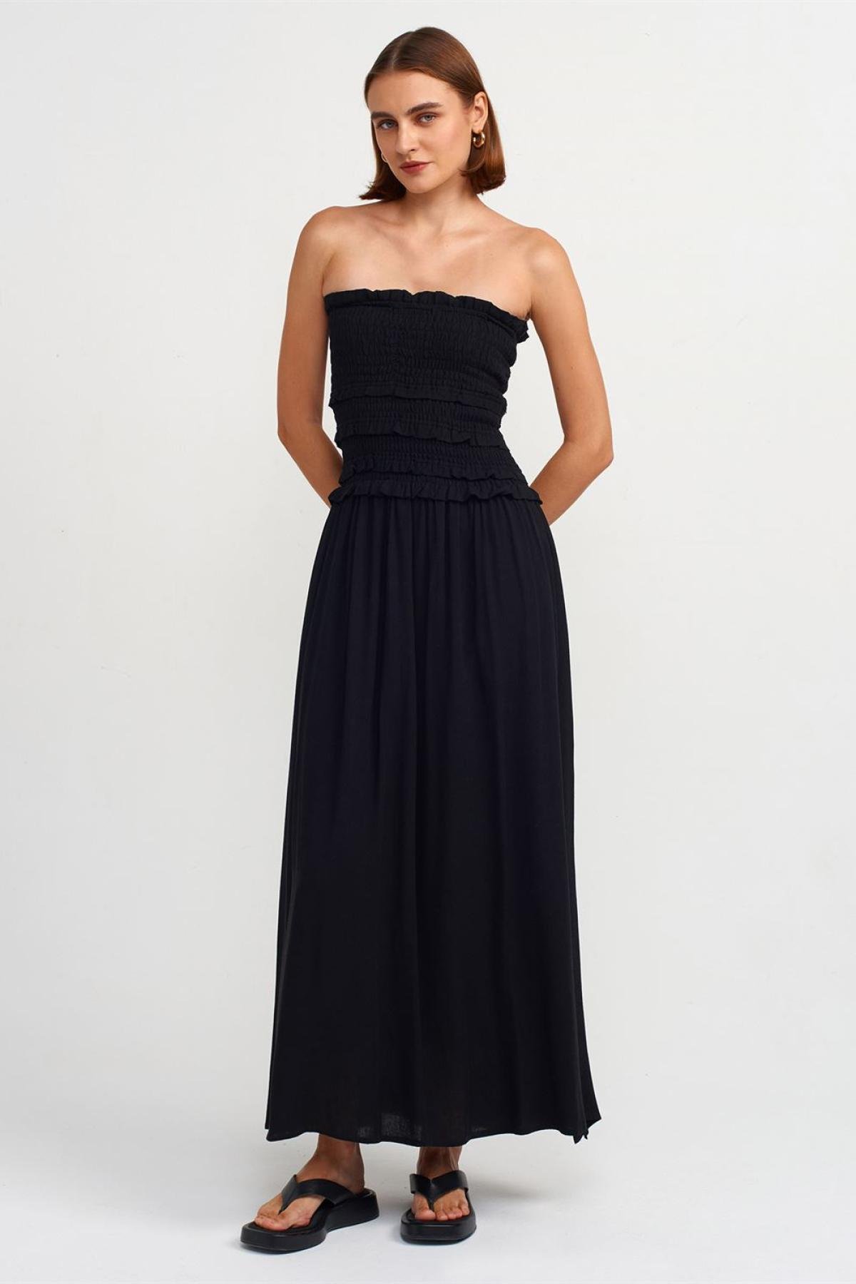 Wholesale Women  Black Strapless Dress with Gipe Detail 707337