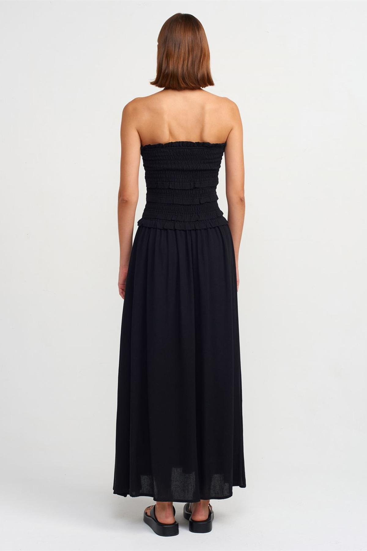 Wholesale Women  Black Strapless Dress with Gipe Detail 707337