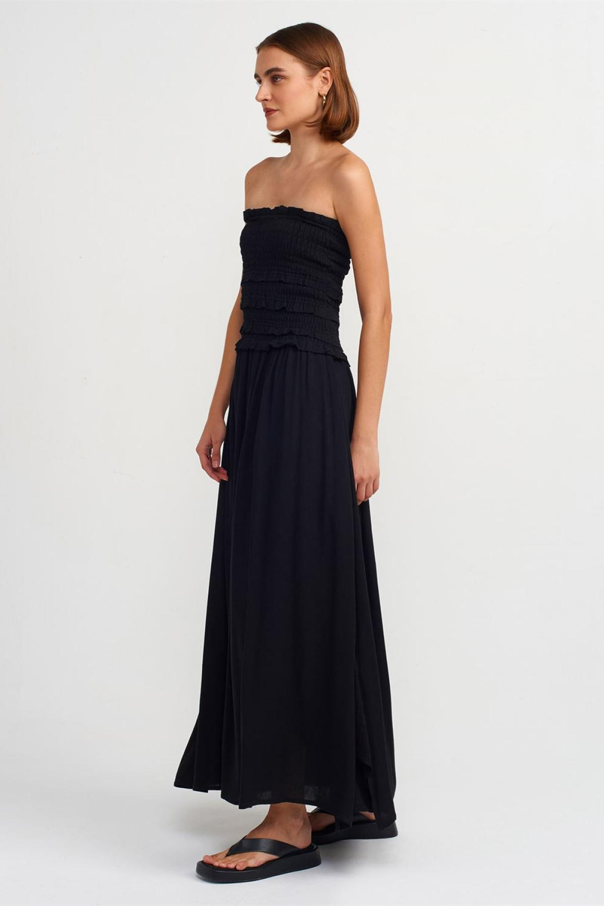 Wholesale Women  Black Strapless Dress with Gipe Detail 707337
