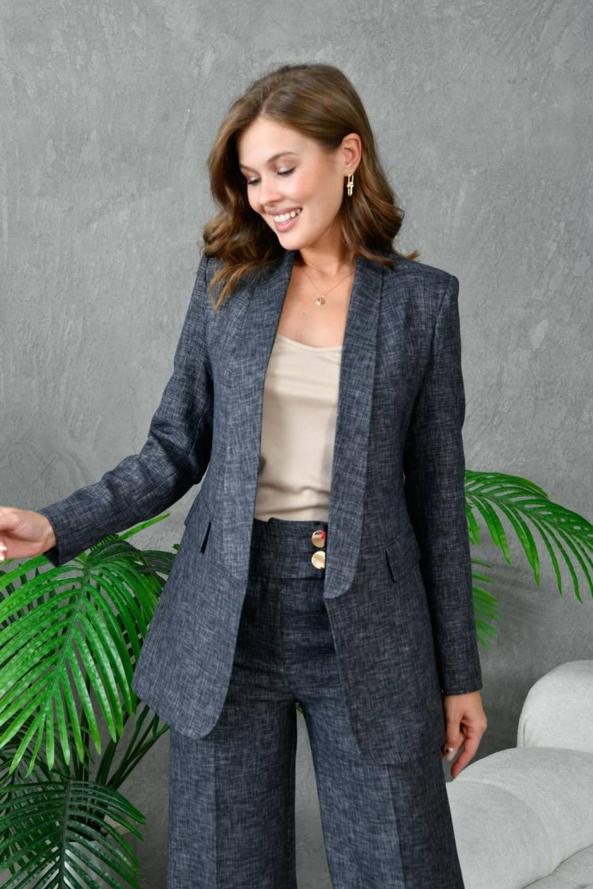Wholesale Women Black Two Piece Suit - Blazer and Pants Set 733423