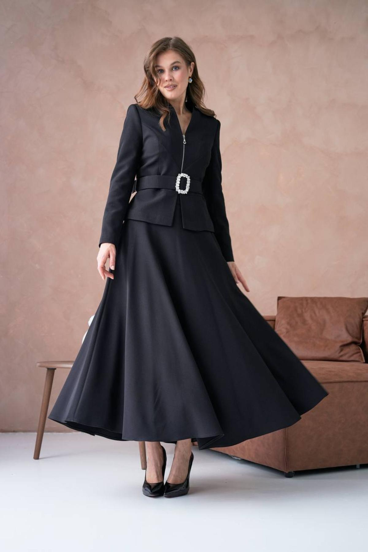 Wholesale Women Black Two Piece Suit - Blazer and Skirt Set 721242