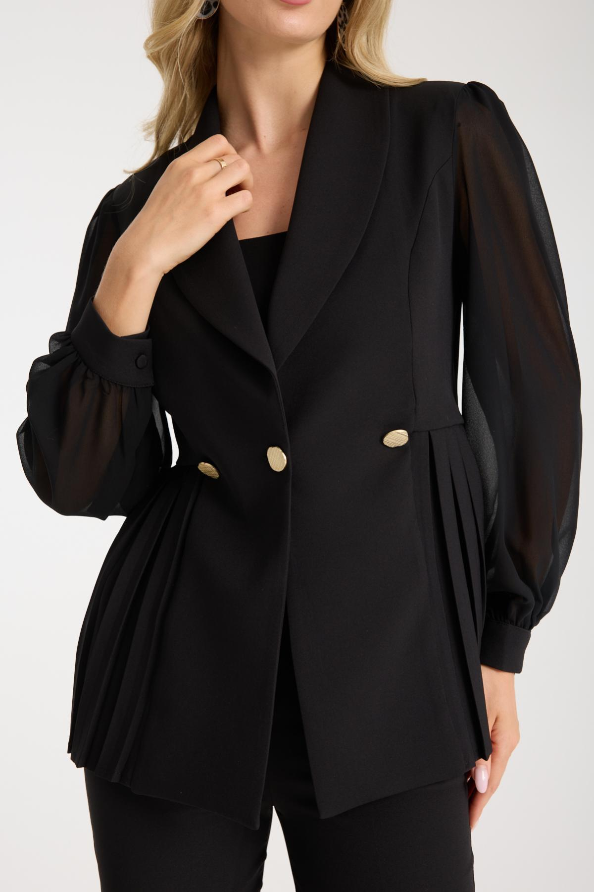 Wholesale Women Black Two Piece Suit - Chiffon Sleeves Jacket and Pants Set 729476