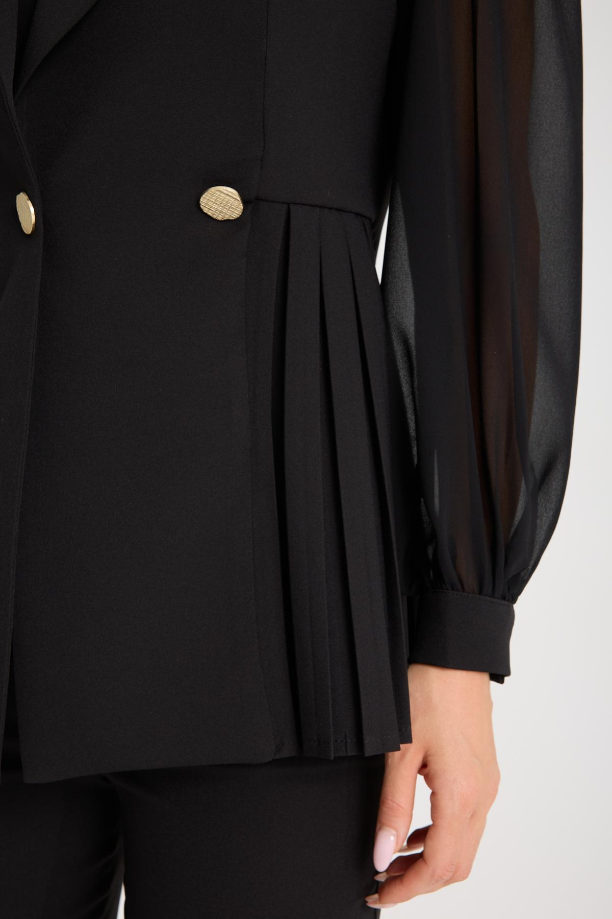 Wholesale Women Black Two Piece Suit - Chiffon Sleeves Jacket and Pants Set 729476