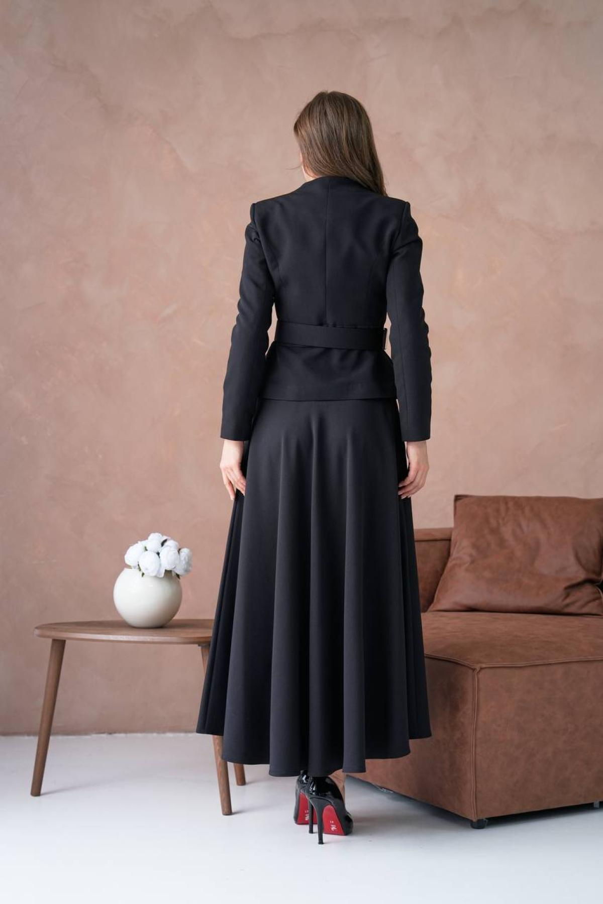 Wholesale Women Black Two Piece Suit Plus Size - Blazer and Skirt Set 721247