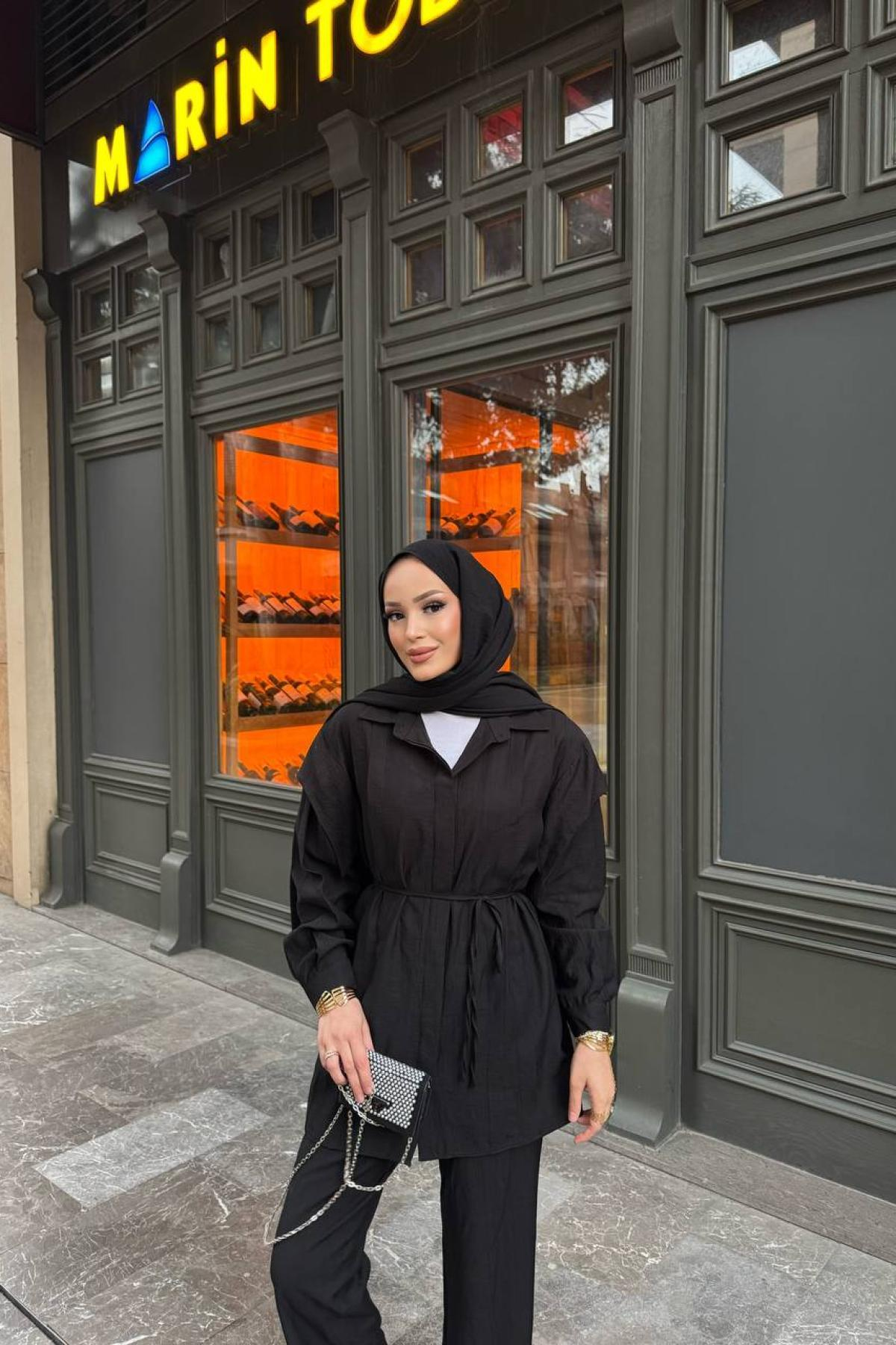 Wholesale Women Black Two Piece Suit Shirt and Pants Set 730908