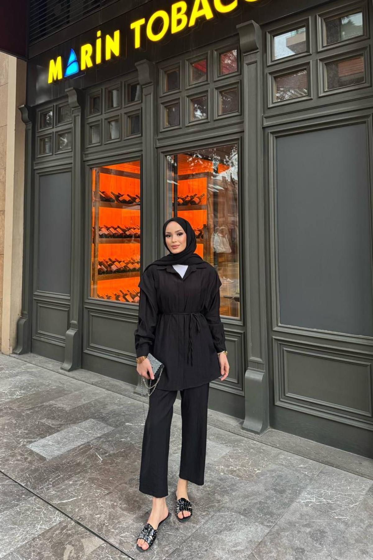 Wholesale Women Black Two Piece Suit Shirt and Pants Set 730908