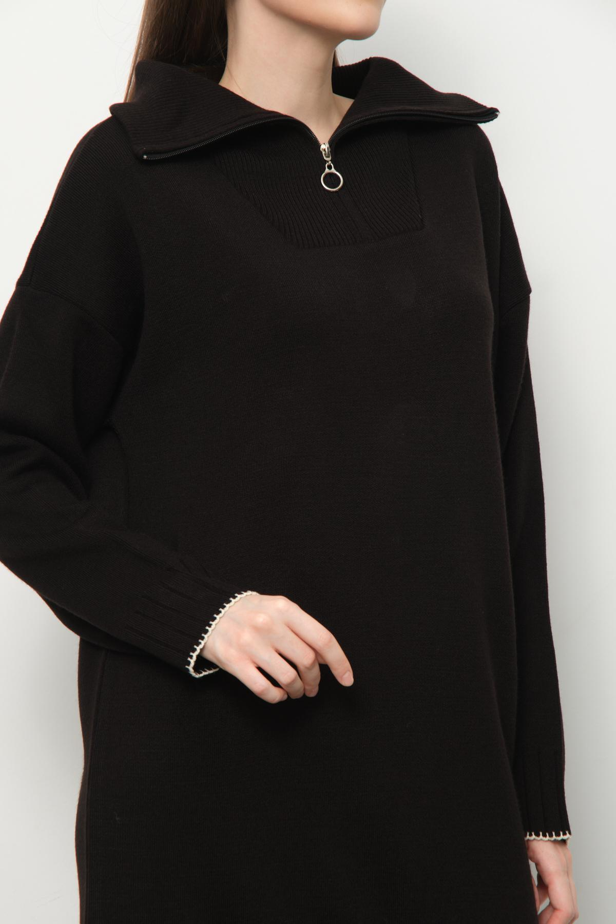 Wholesale Women Black Zip-Neck Knitted Maxi Dresses 710104