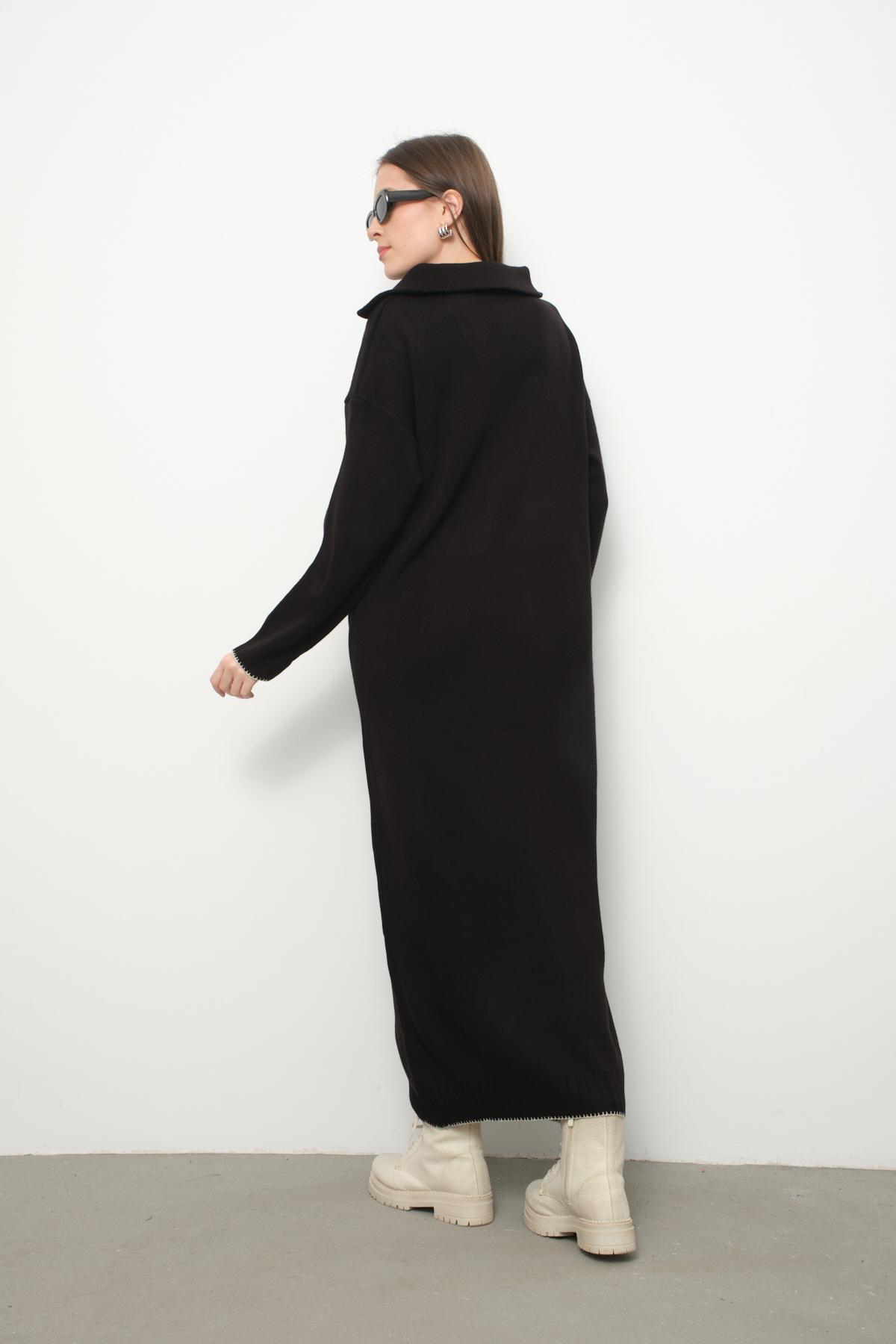 Wholesale Women Black Zip-Neck Knitted Maxi Dresses 710104