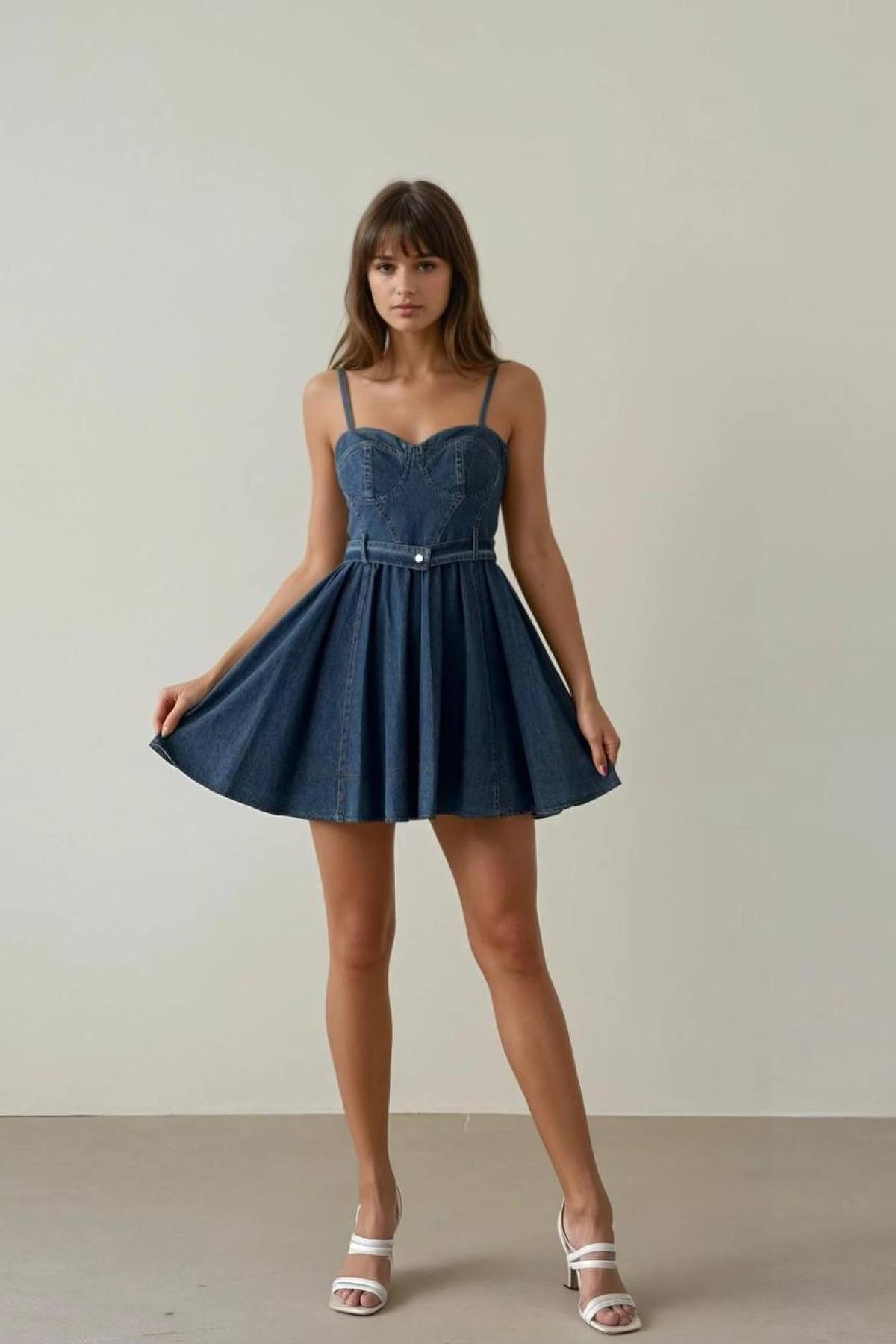 Wholesale Women Blue Denim Dress 728369
