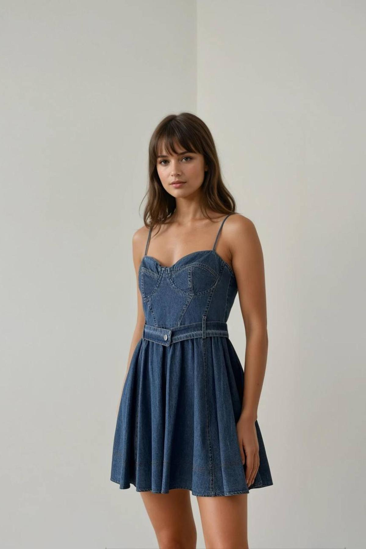 Wholesale Women Blue Denim Dress 728369