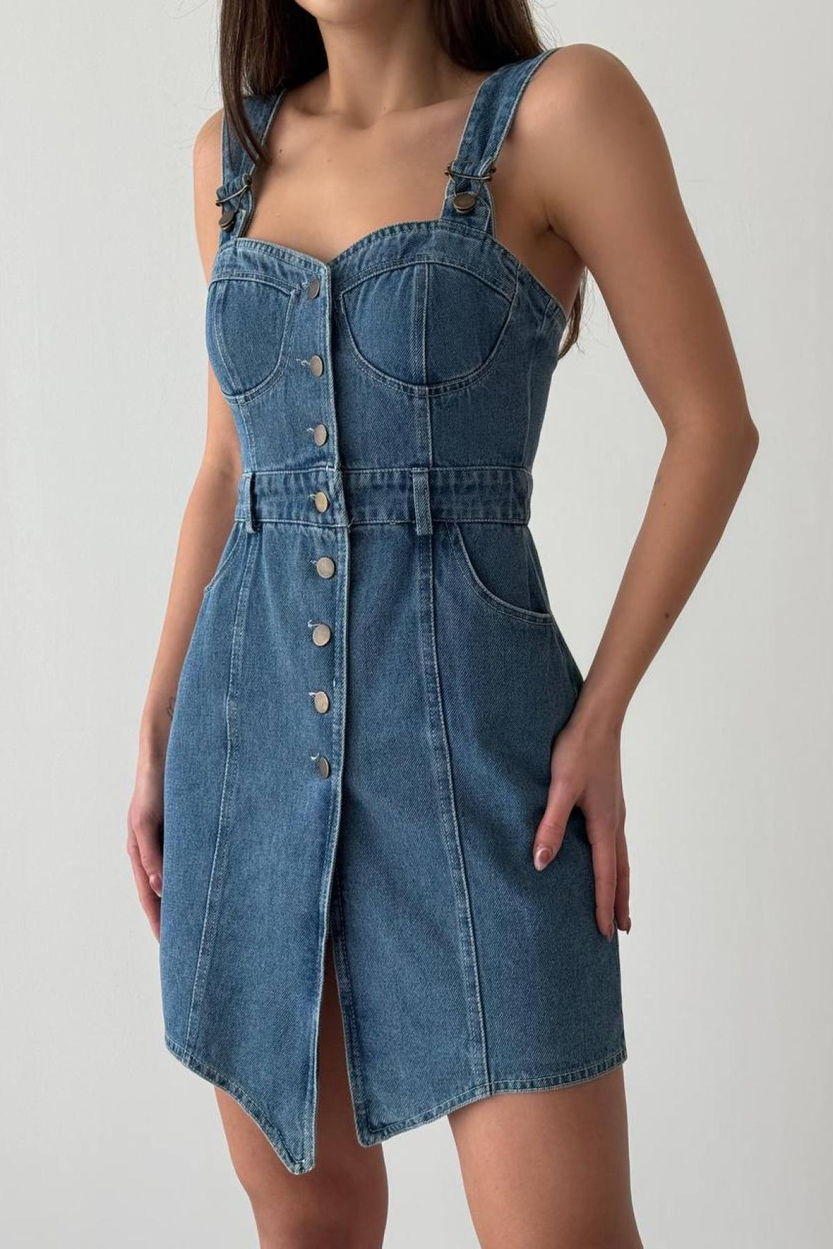 Wholesale Women Blue Denim Dress 728349