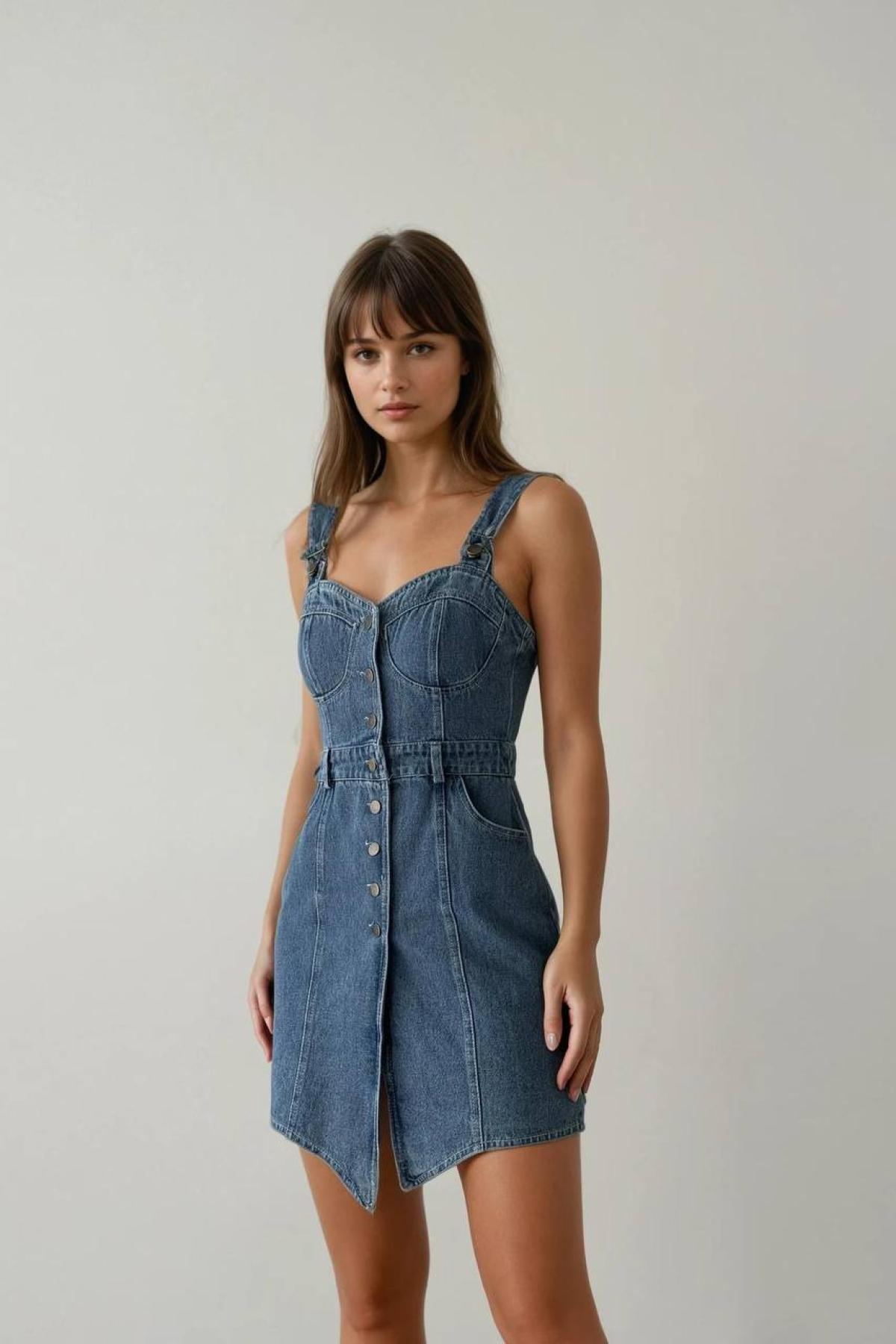 Wholesale Women Blue Denim Dress 728349