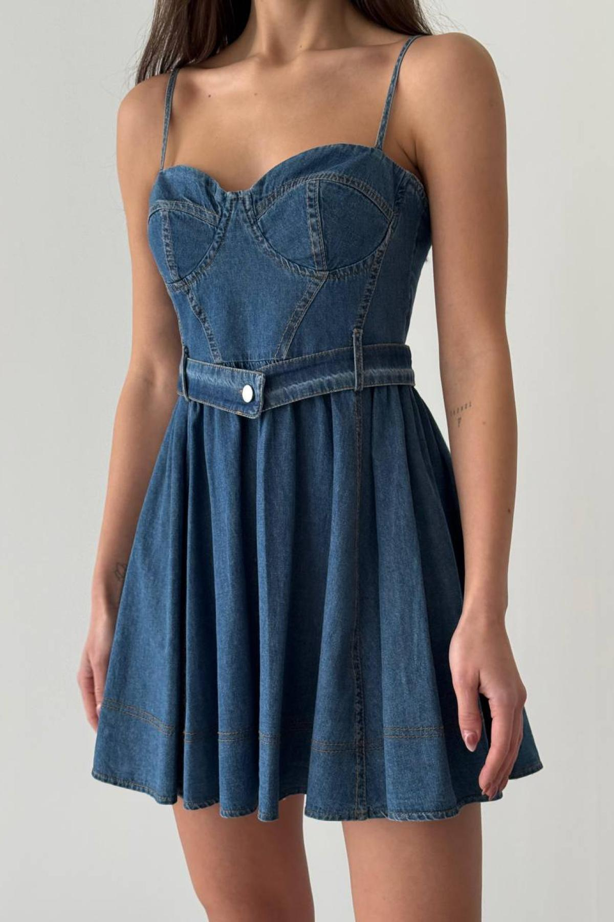 Wholesale Women Blue Denim Dress 728369