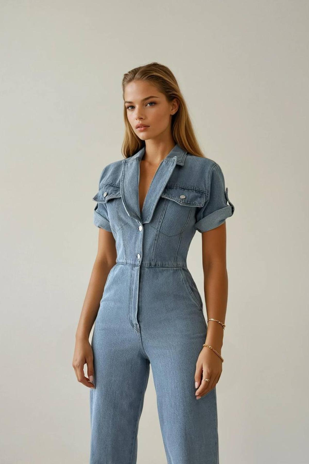 Wholesale Women Blue Denim Jumpsuit 730058
