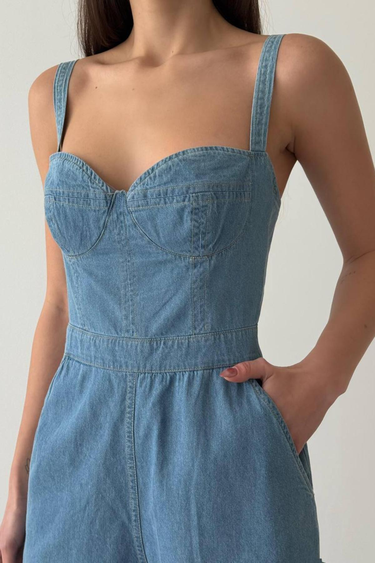 Wholesale Women Blue Denim Jumpsuit 728352