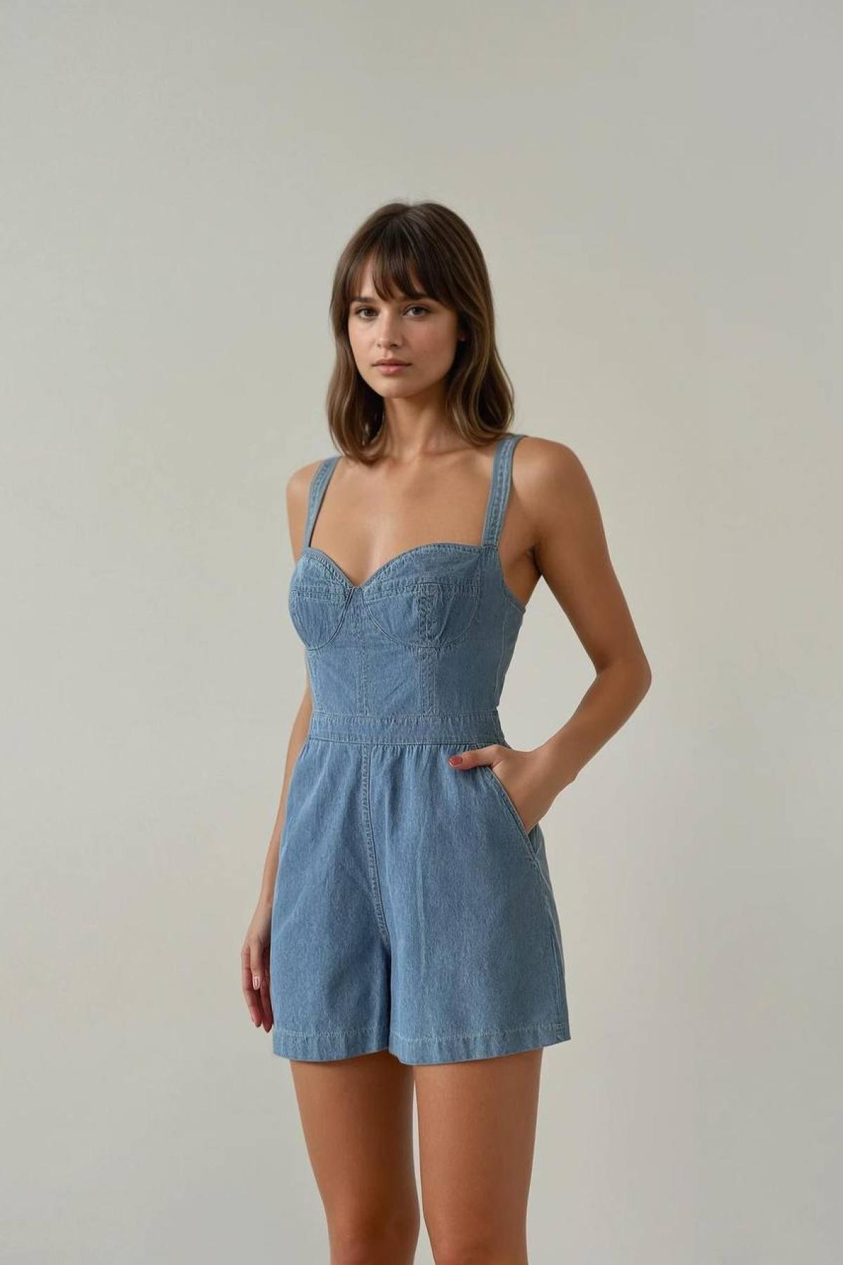 Wholesale Women Blue Denim Jumpsuit 728352