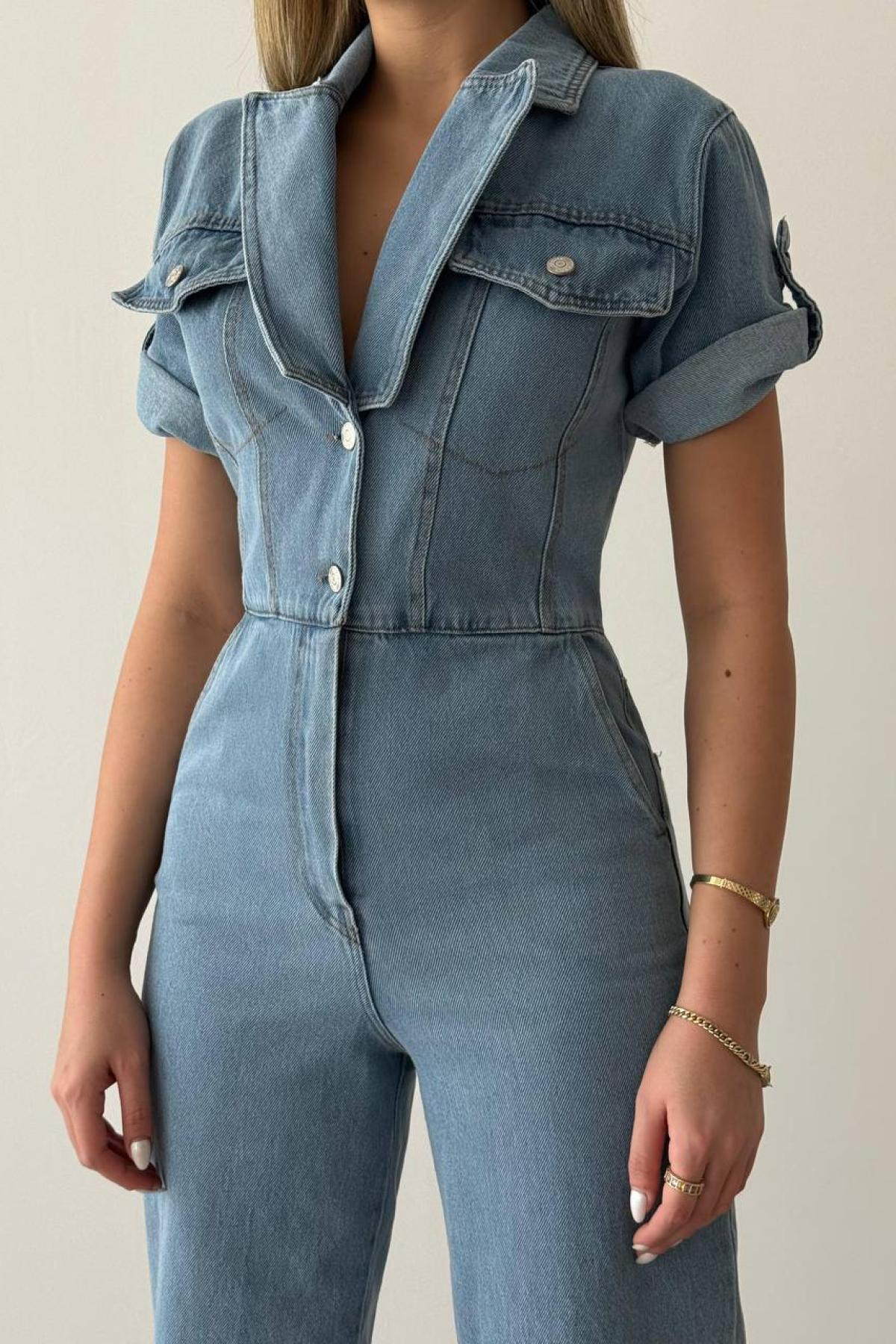 Wholesale Women Blue Denim Jumpsuit 730058