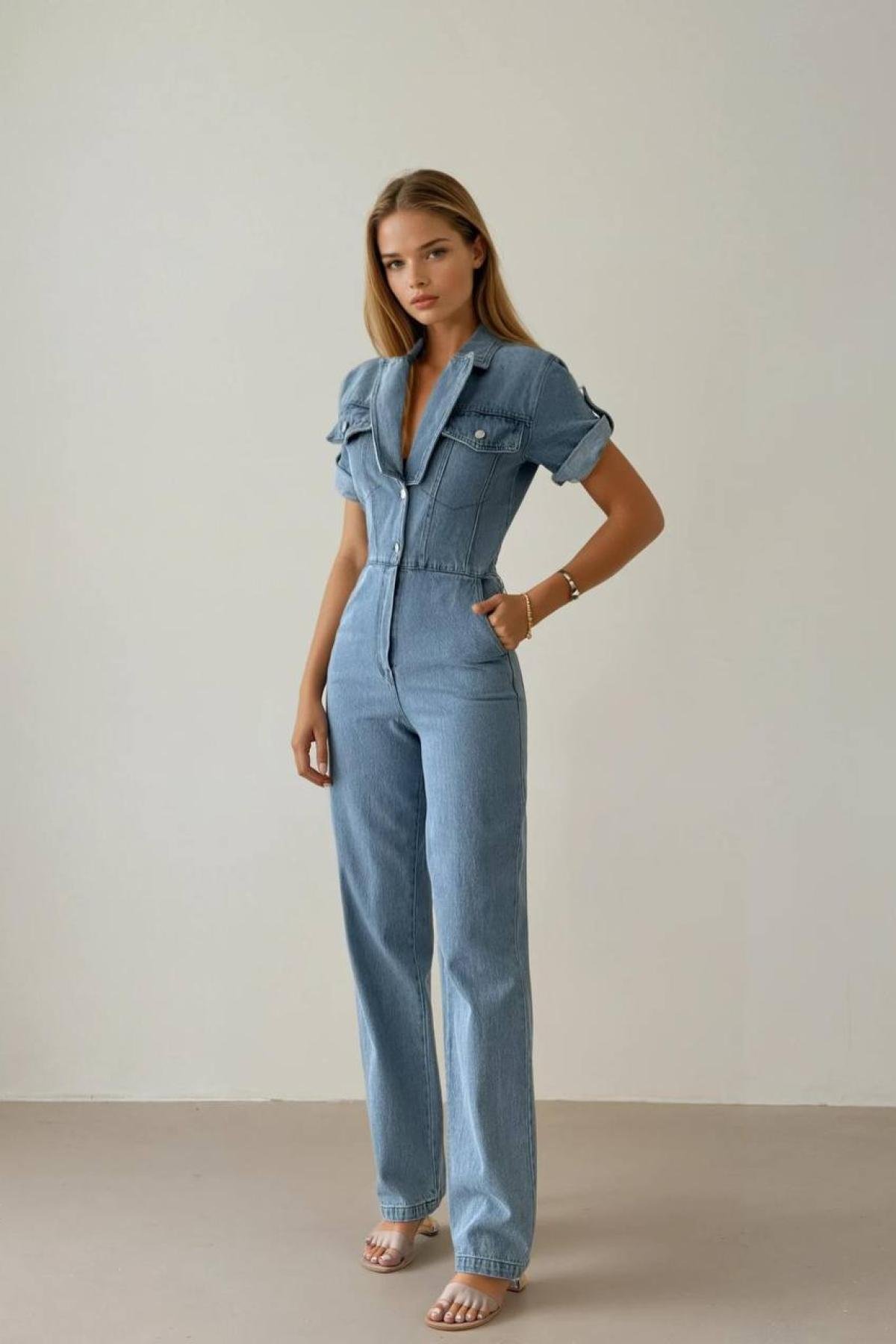 Wholesale Women Blue Denim Jumpsuit 730058