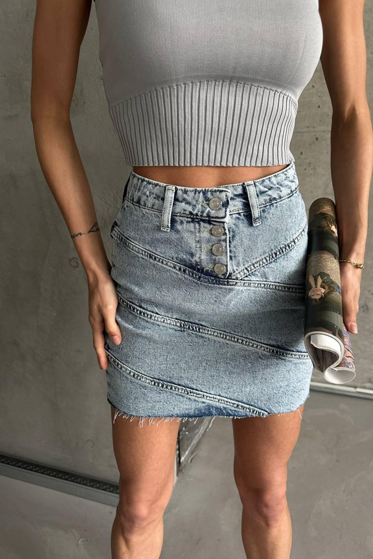 Wholesale Women Blue Denim Skirt 732096