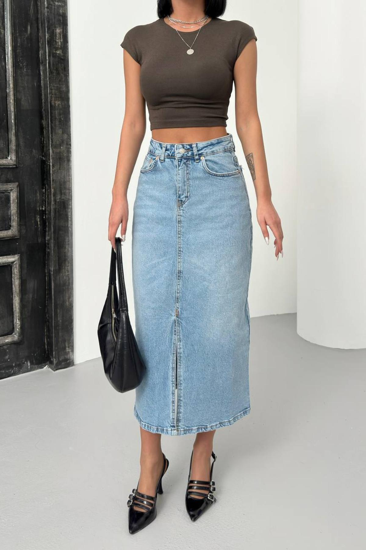 Wholesale Women Blue Front Slit Skirt 731146