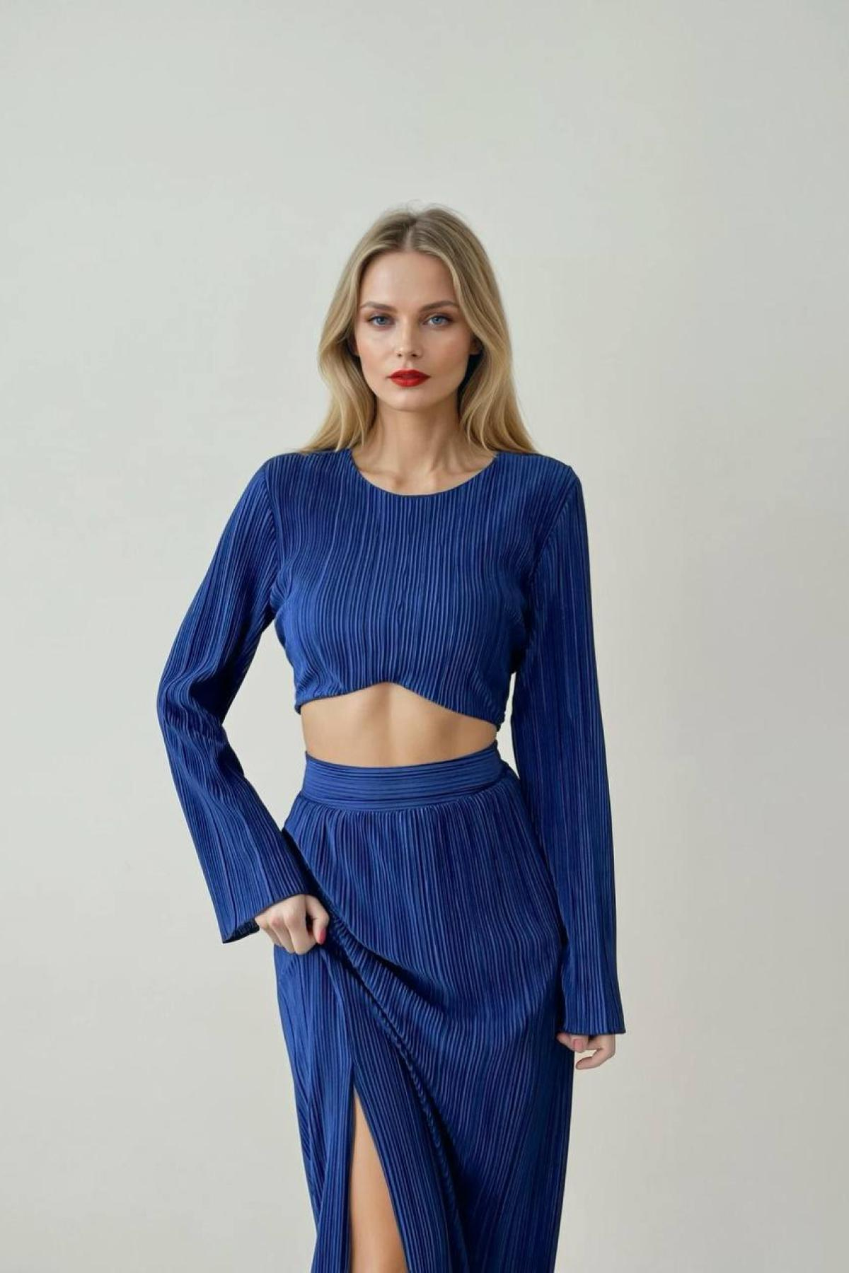Wholesale Women Blue Skirt Suit 728376