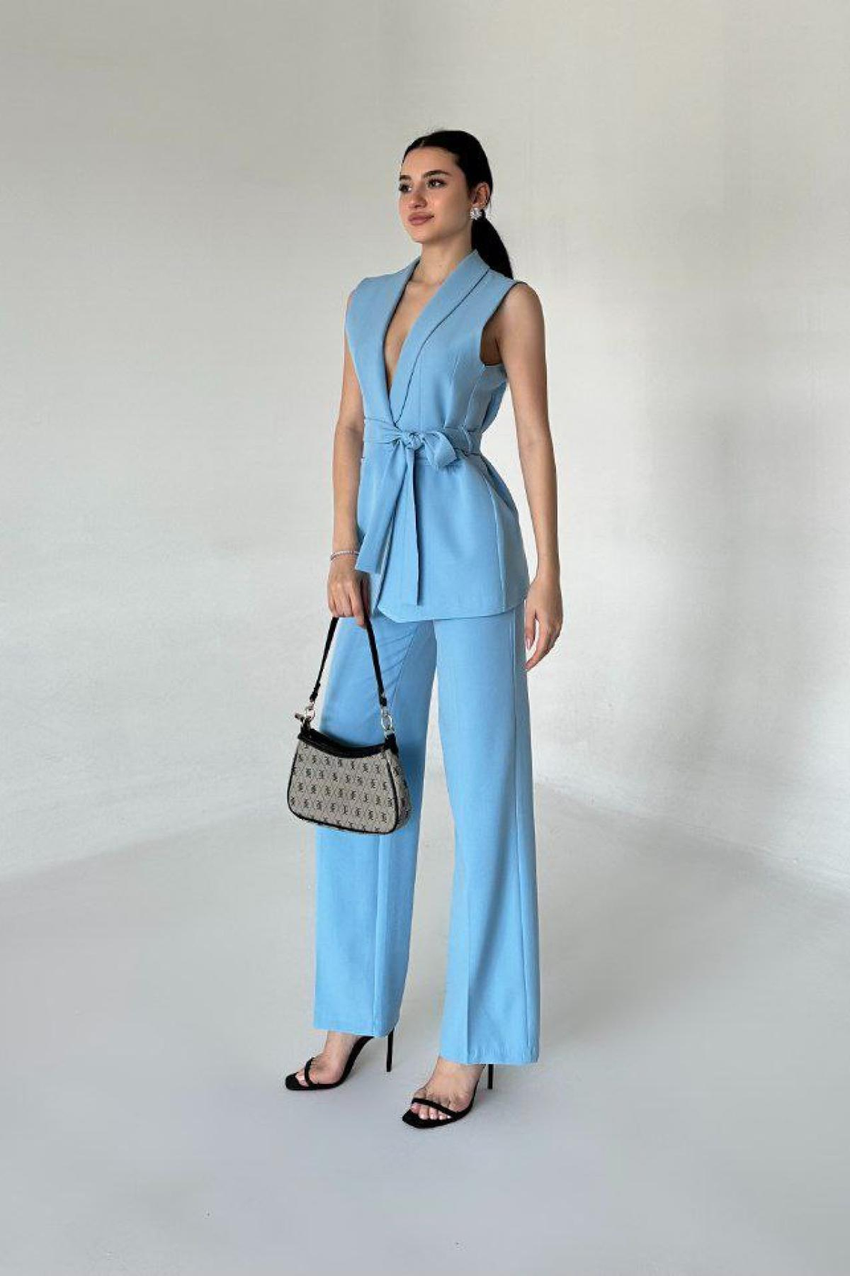 Wholesale Women Blue Two Piece Suit Vest and Pants Set 737343