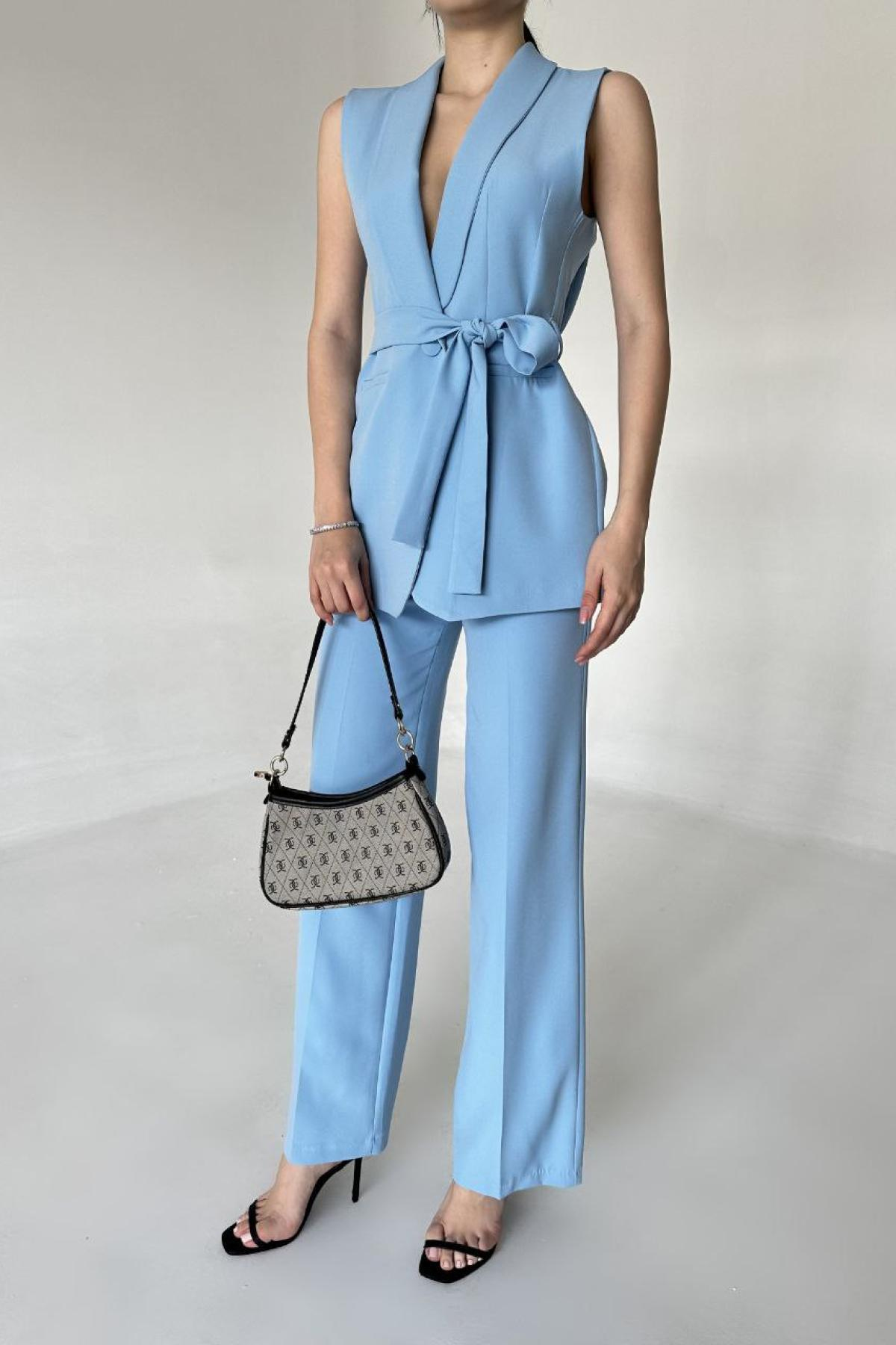 Wholesale Women Blue Two Piece Suit Vest and Pants Set 737343