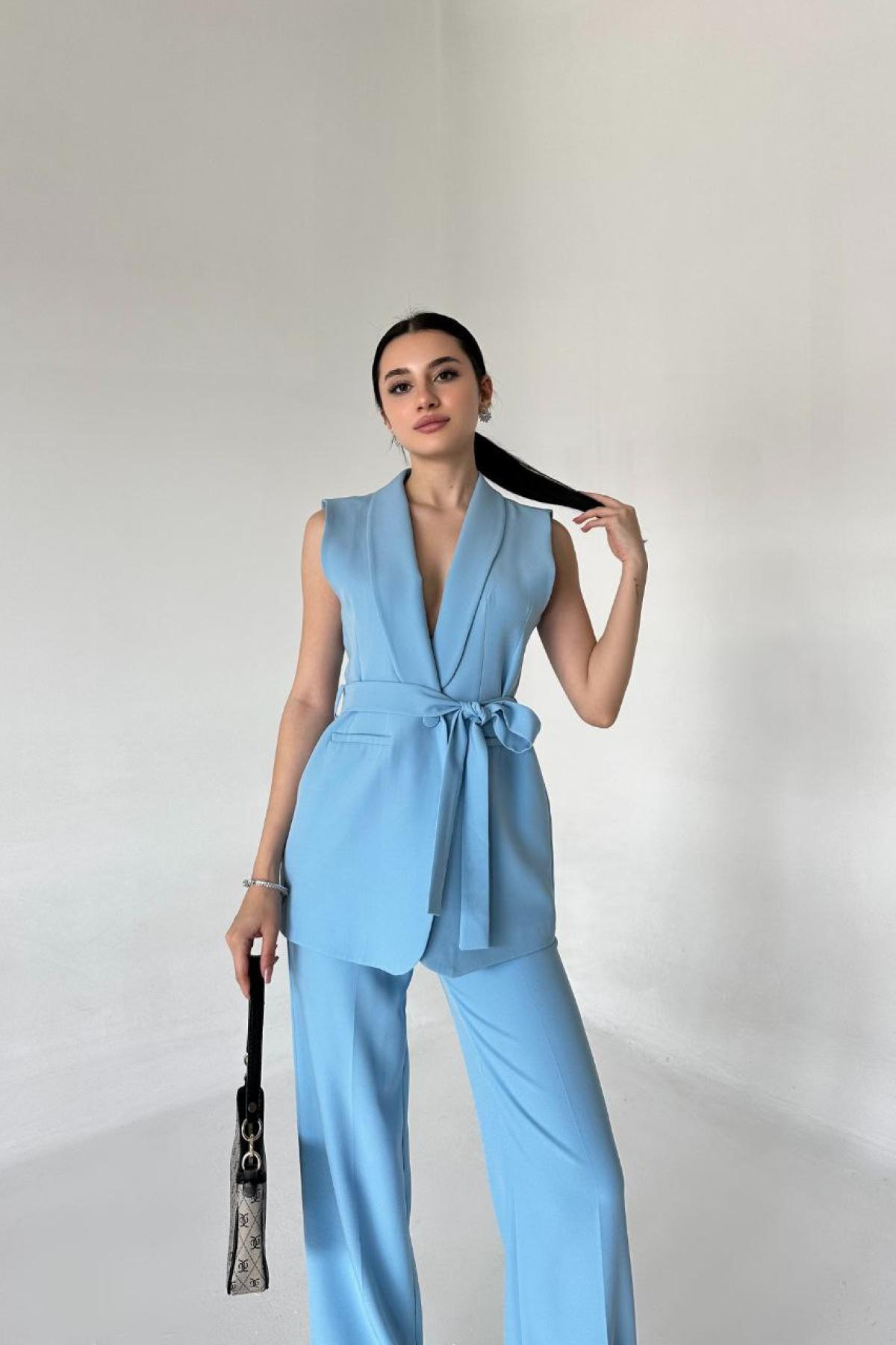 Wholesale Women Blue Two Piece Suit Vest and Pants Set 737343