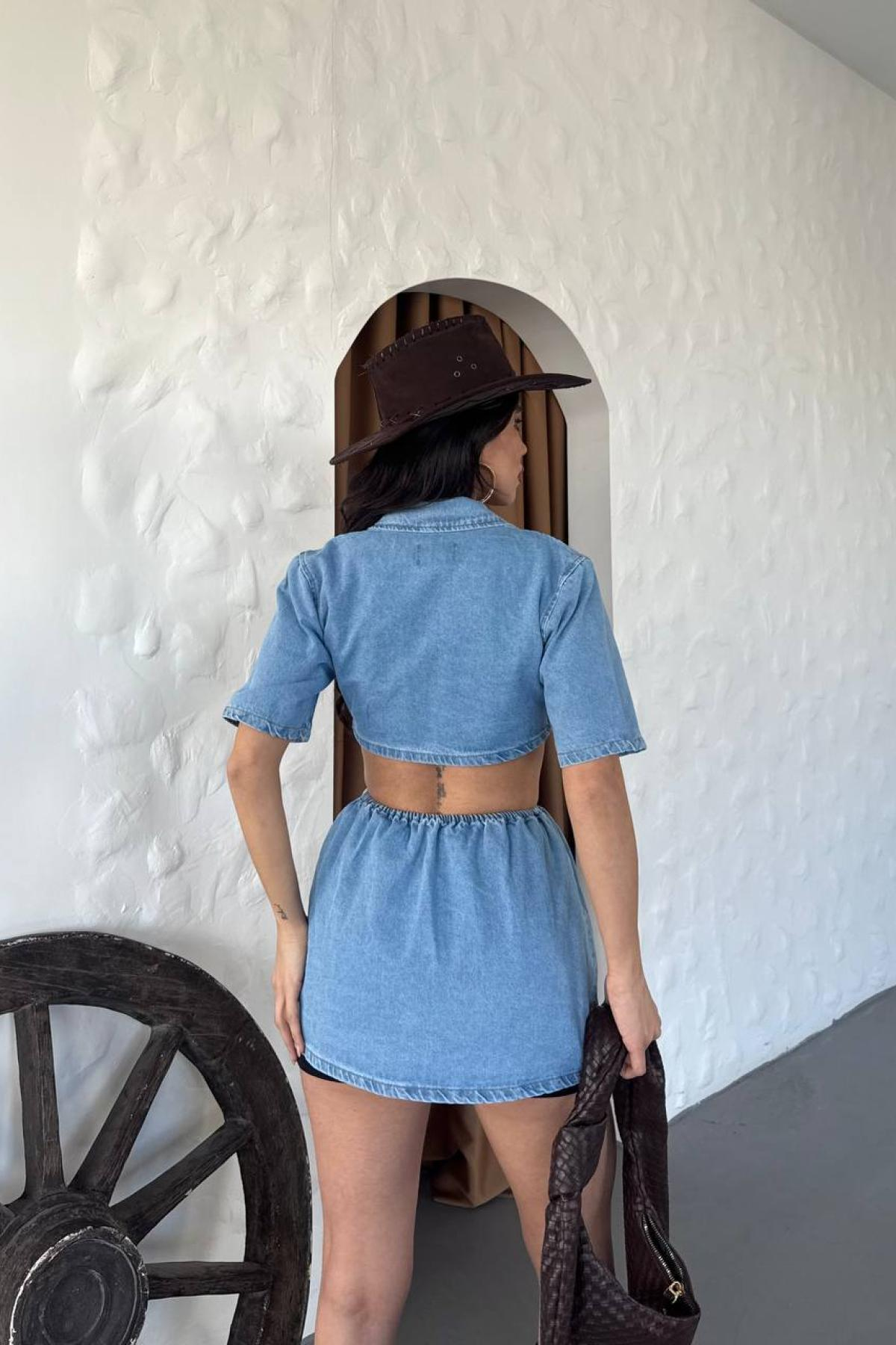 Wholesale Women Blue Waist Open Mini Dress 732073