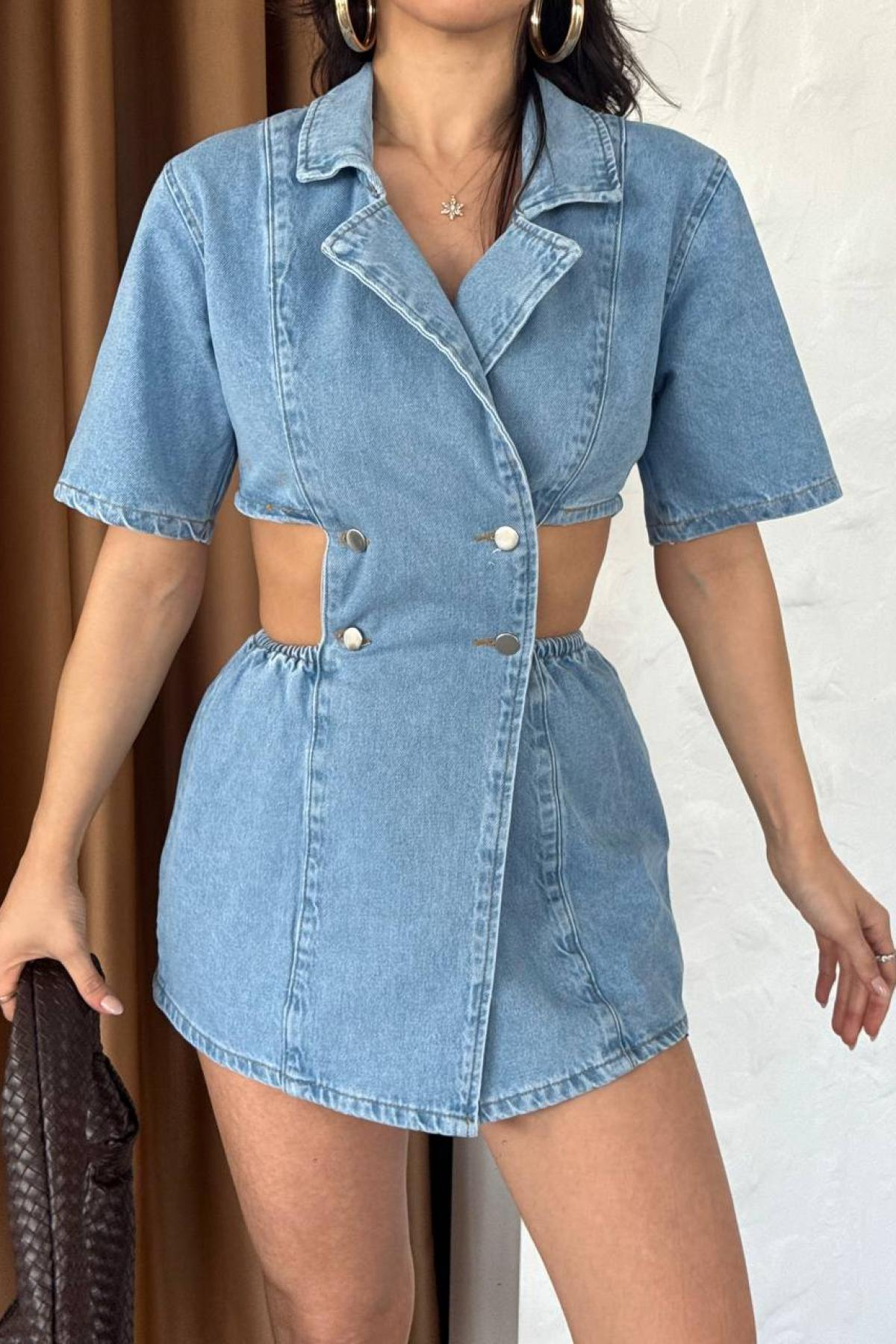 Wholesale Women Blue Waist Open Mini Dress 732073
