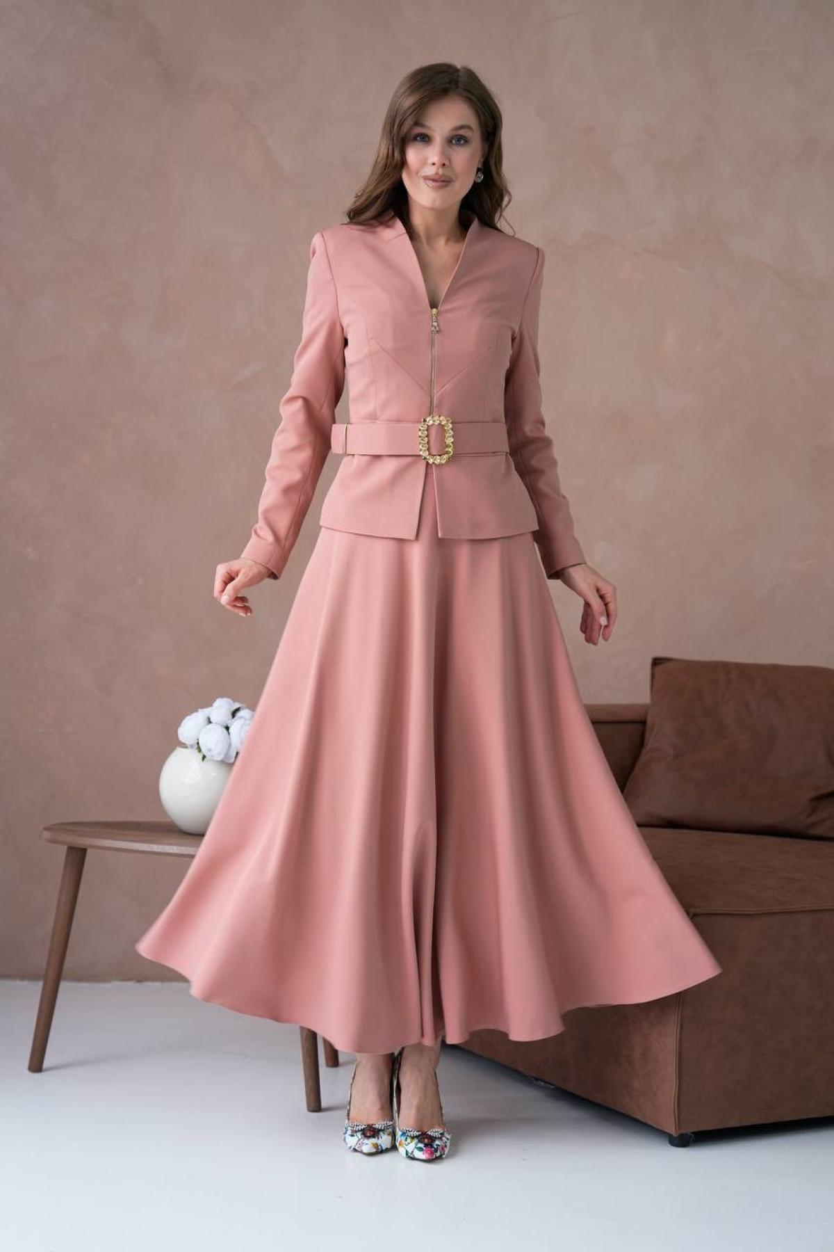 Wholesale Women Blush Two Piece Suit Plus Size - Blazer and Skirt Set 721250