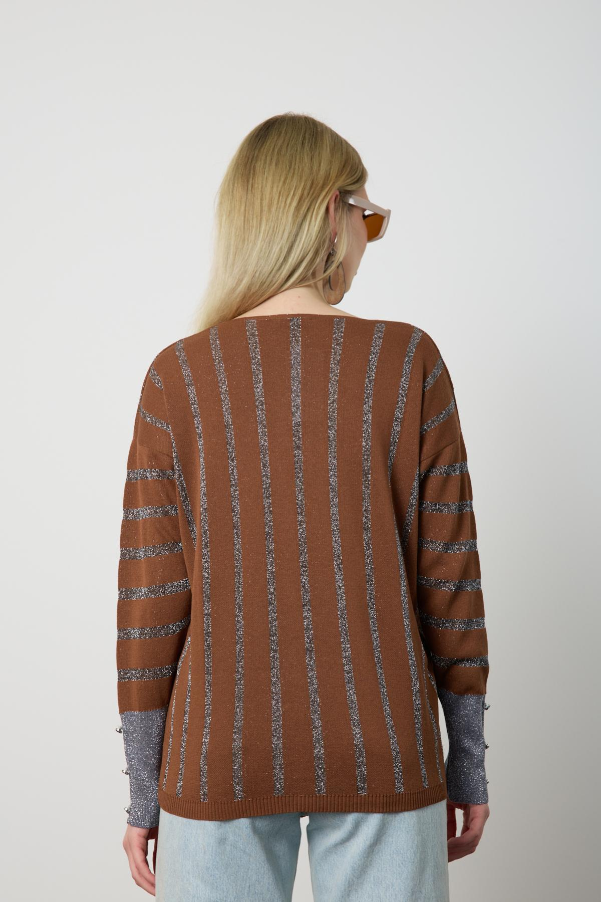 Wholesale Women Brown Glitter V Neck Knit Blouse with Buttons on Sleeves 724826