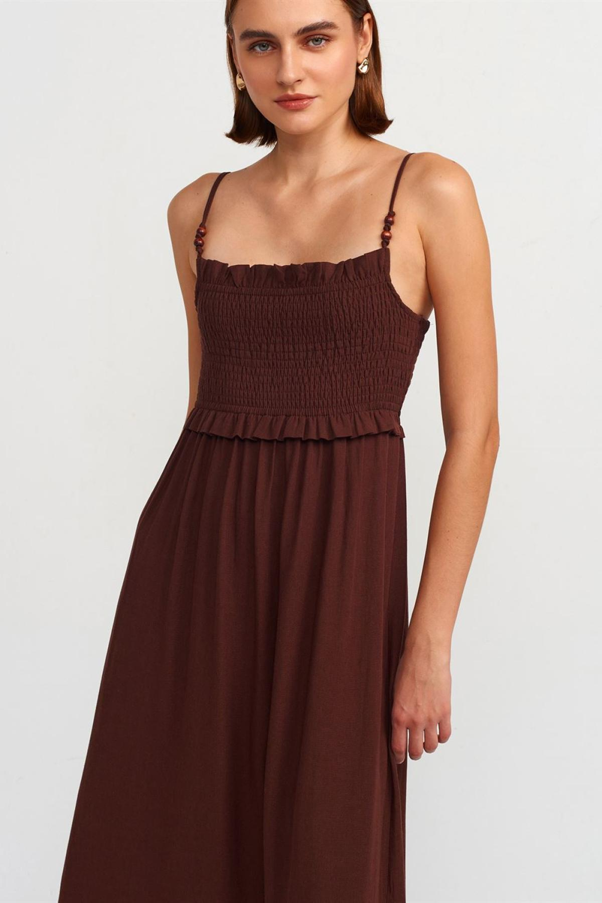 Wholesale Women  Brown Pleated Detailed Midi Dress 707342