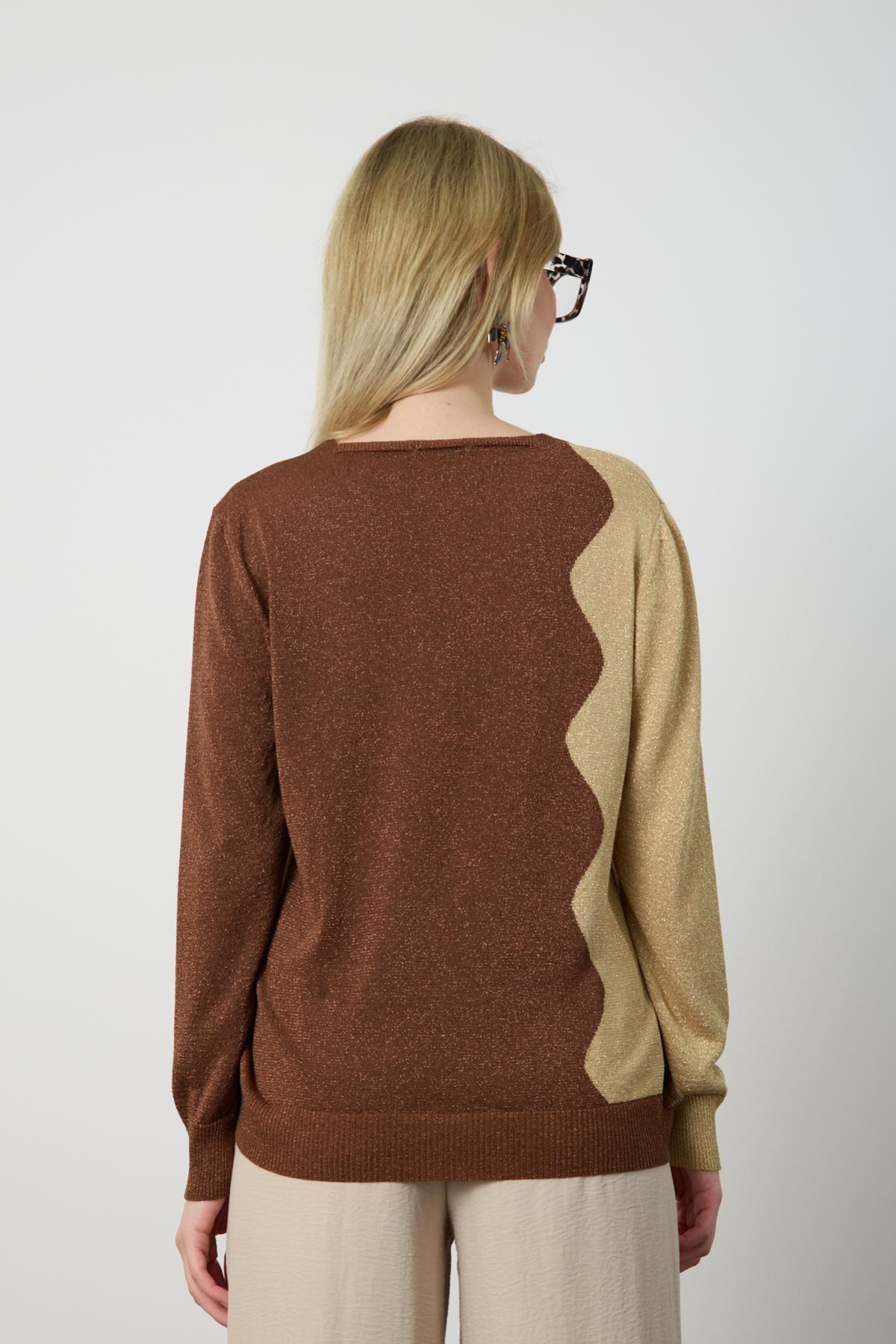 Wholesale Women Brown Two Tone Glittery V-Neck Knit Blouse 724838