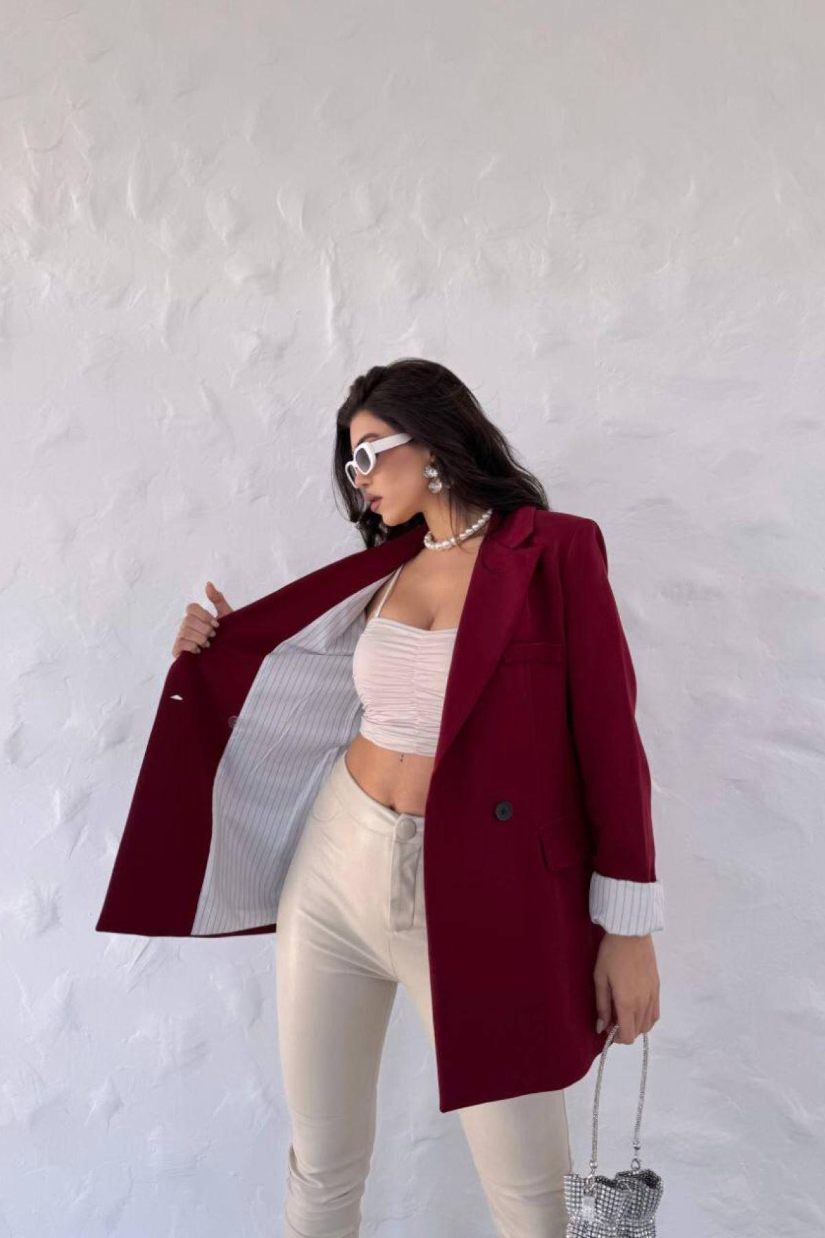 Wholesale Women Burgundy Blazer 727758