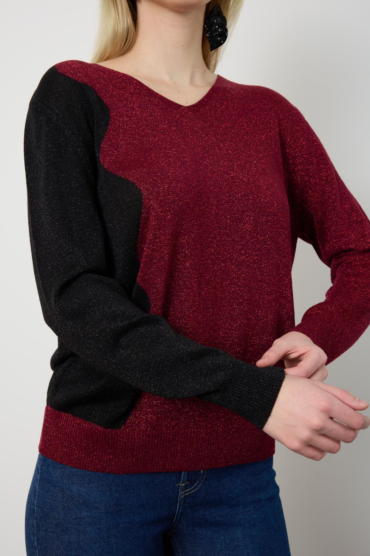 Wholesale Women Burgundy Two Tone Glittery V-Neck Knit Blouse 724835