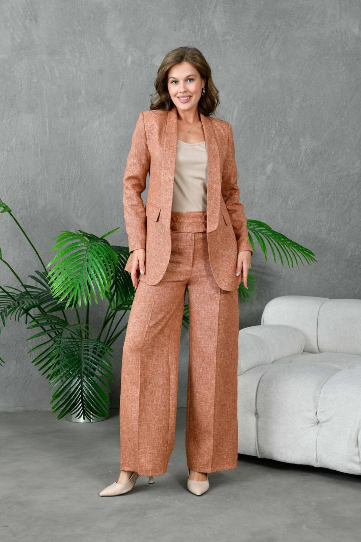 Wholesale Women Camel Two Piece Suit - Blazer and Pants Set 733428