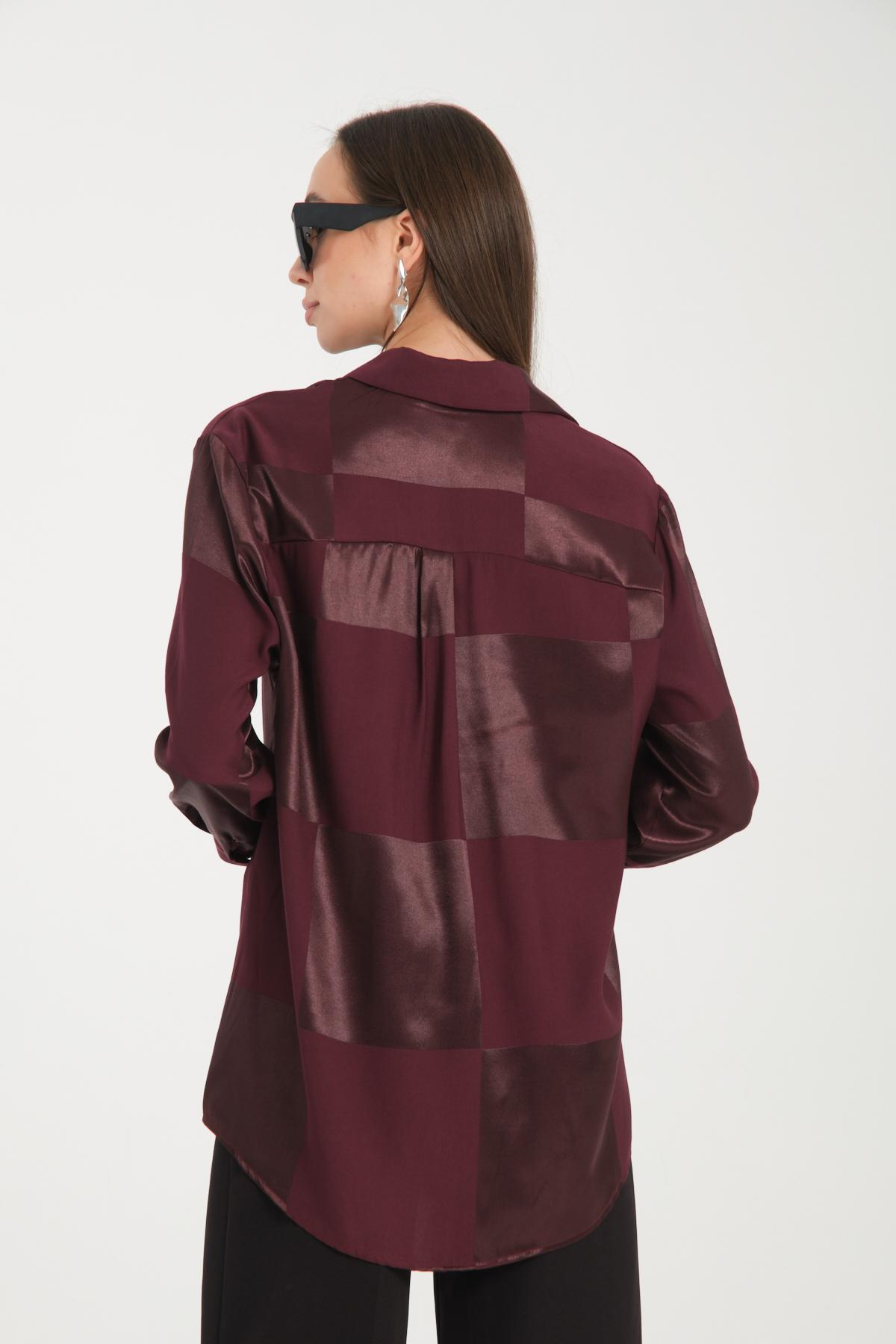Wholesale Women Chocolate Brown Rhinestones Satin Shirt 717131