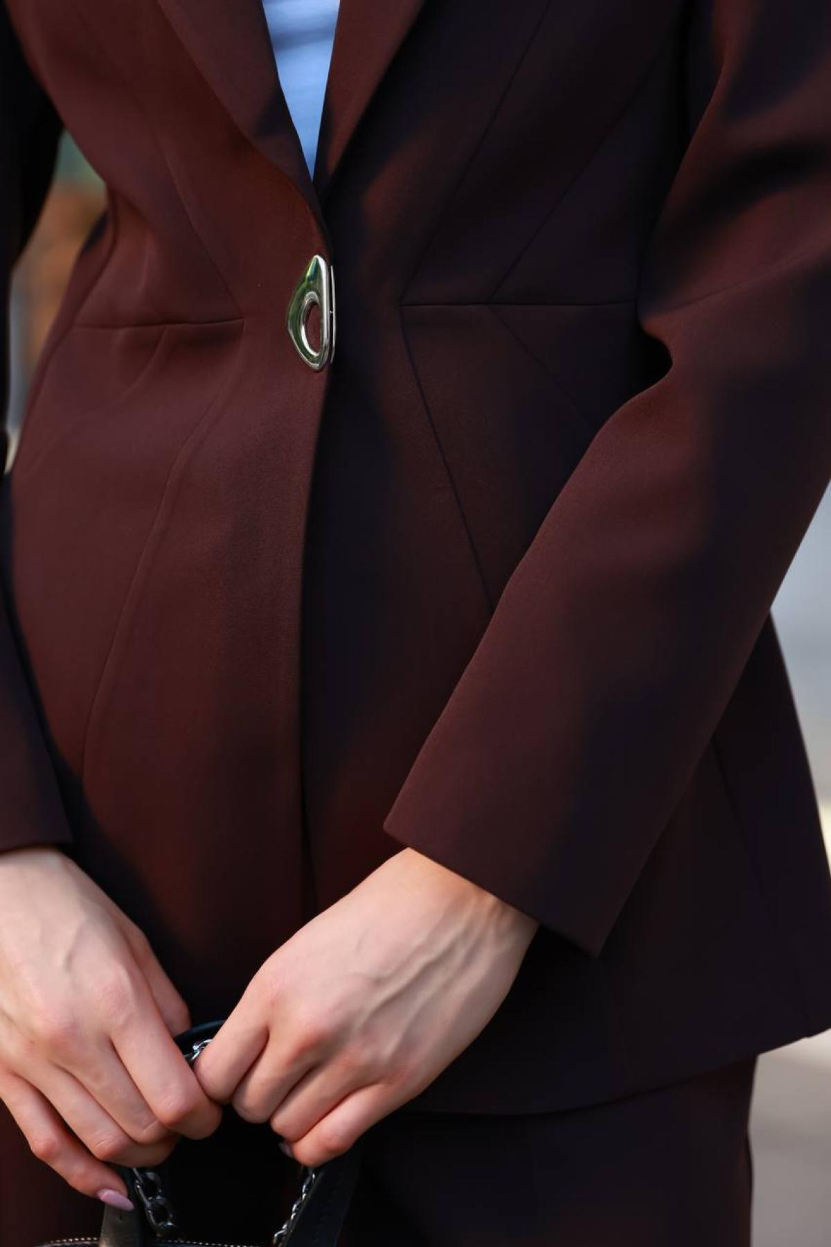 Wholesale Women Chocolate Two Piece Suit Blazer and Pants Set 718333