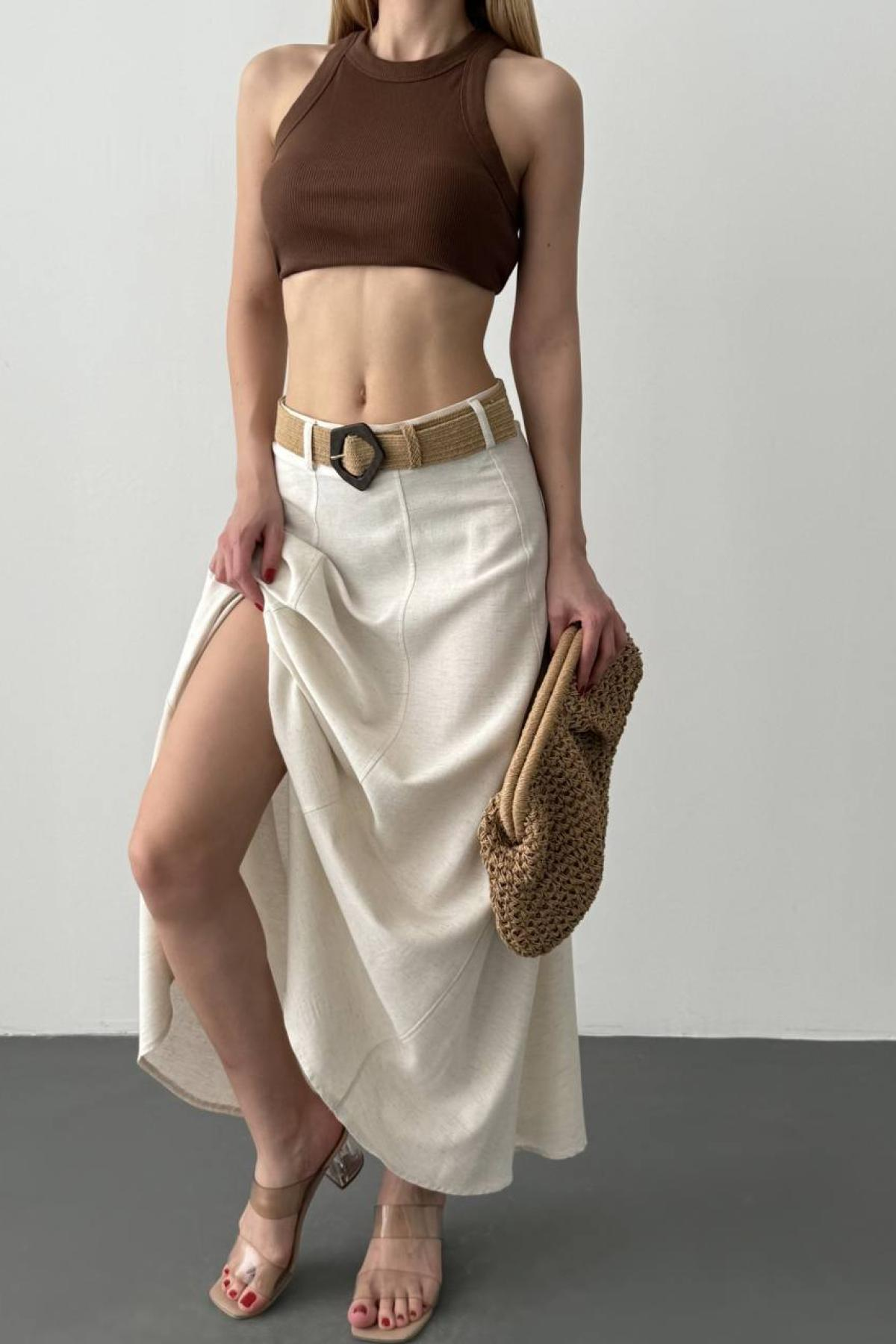 Wholesale Women Cream Maxi Skirt 735813