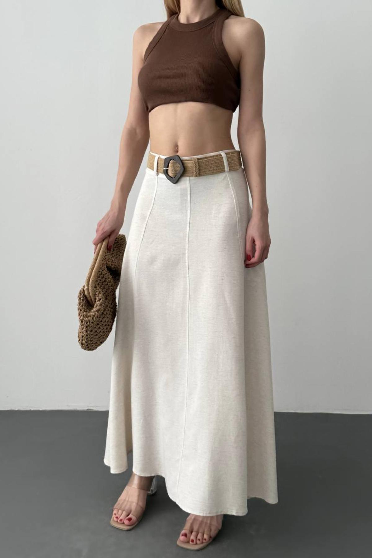 Wholesale Women Cream Maxi Skirt 735813