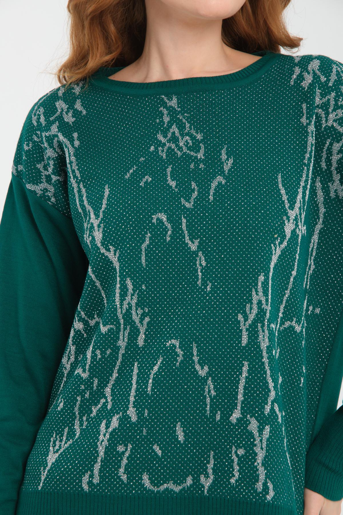 Wholesale Women Dark Green Glitter Crew-Neck Sweaters 710996