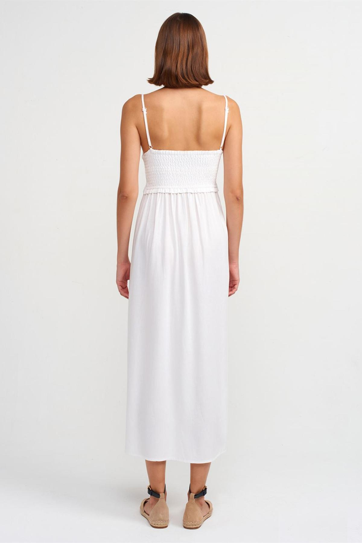 Wholesale Women  Ecru Pleated Detailed Midi Dress 707343
